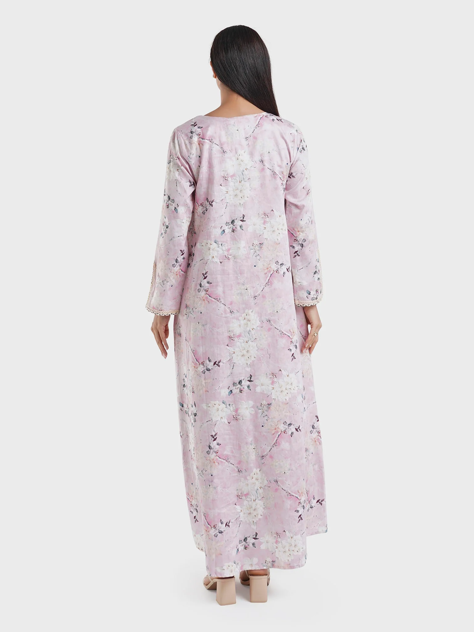 Cotton Babypink Floral Print Jalabiya (VDP129A) - Image 4