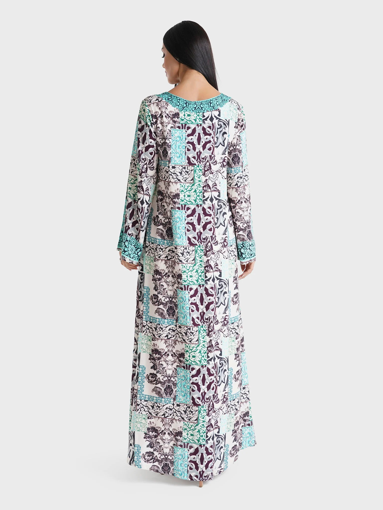 Teal Abstract Printed Rayon Stone Work Jalabiya (VDU802) - Image 4