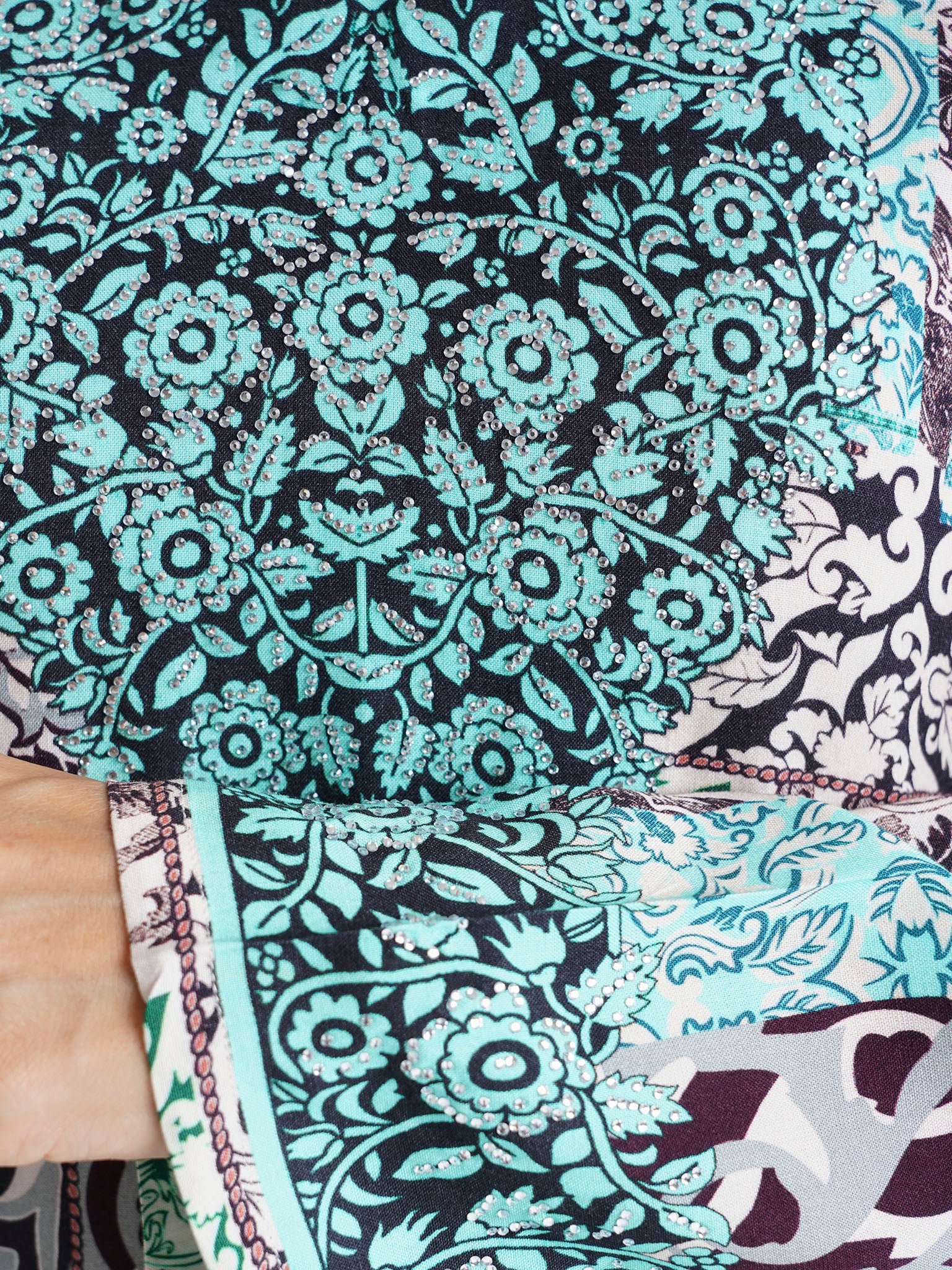 Teal Abstract Printed Rayon Stone Work Jalabiya (VDU802) - Image 5