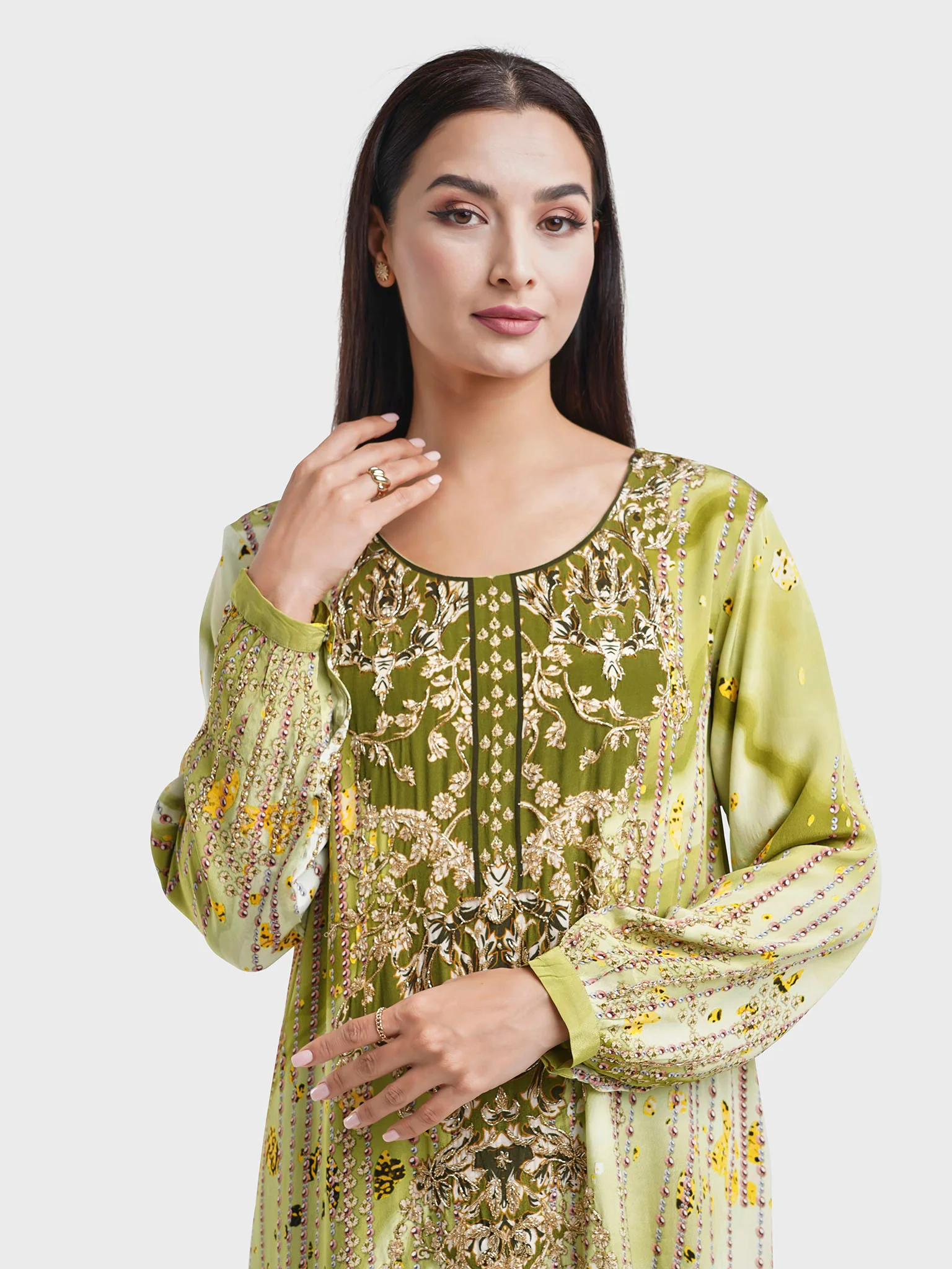 Viscose Green Digital Pearl Print Jalabiya (VDU855)