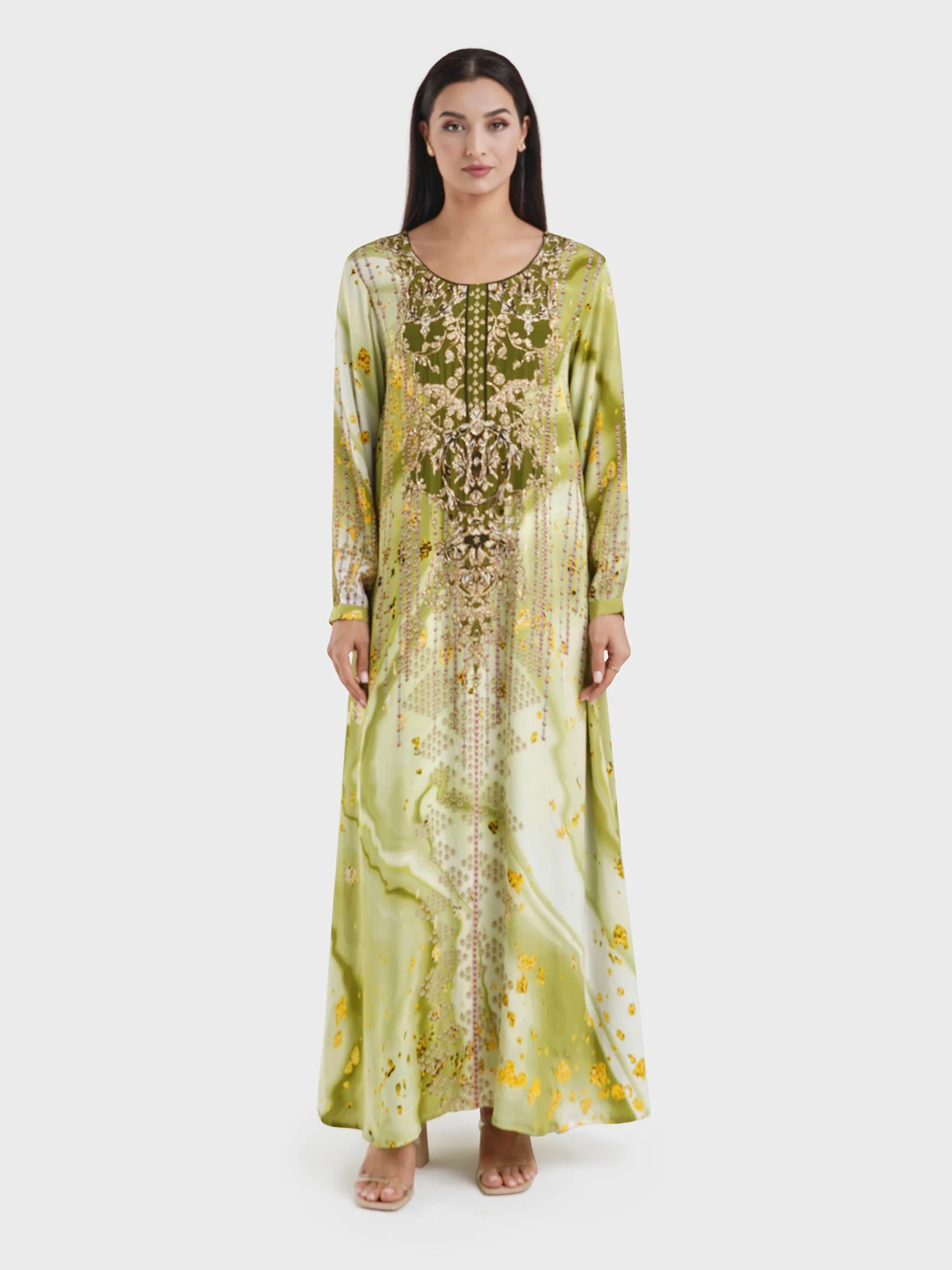 Viscose Green Digital Pearl Print Jalabiya (VDU855) - Image 2