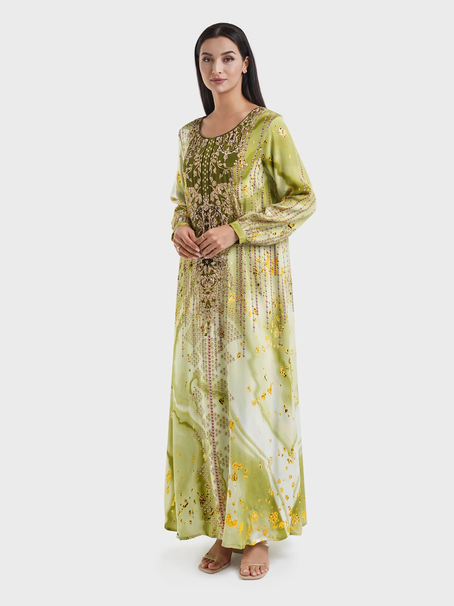 Viscose Green Digital Pearl Print Jalabiya (VDU855) - Image 3