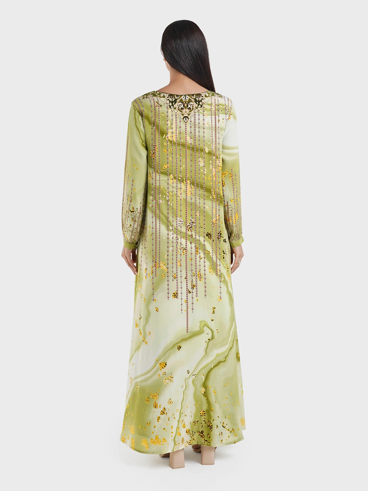 Viscose Green Digital Pearl Print Jalabiya (VDU855) - Image 4