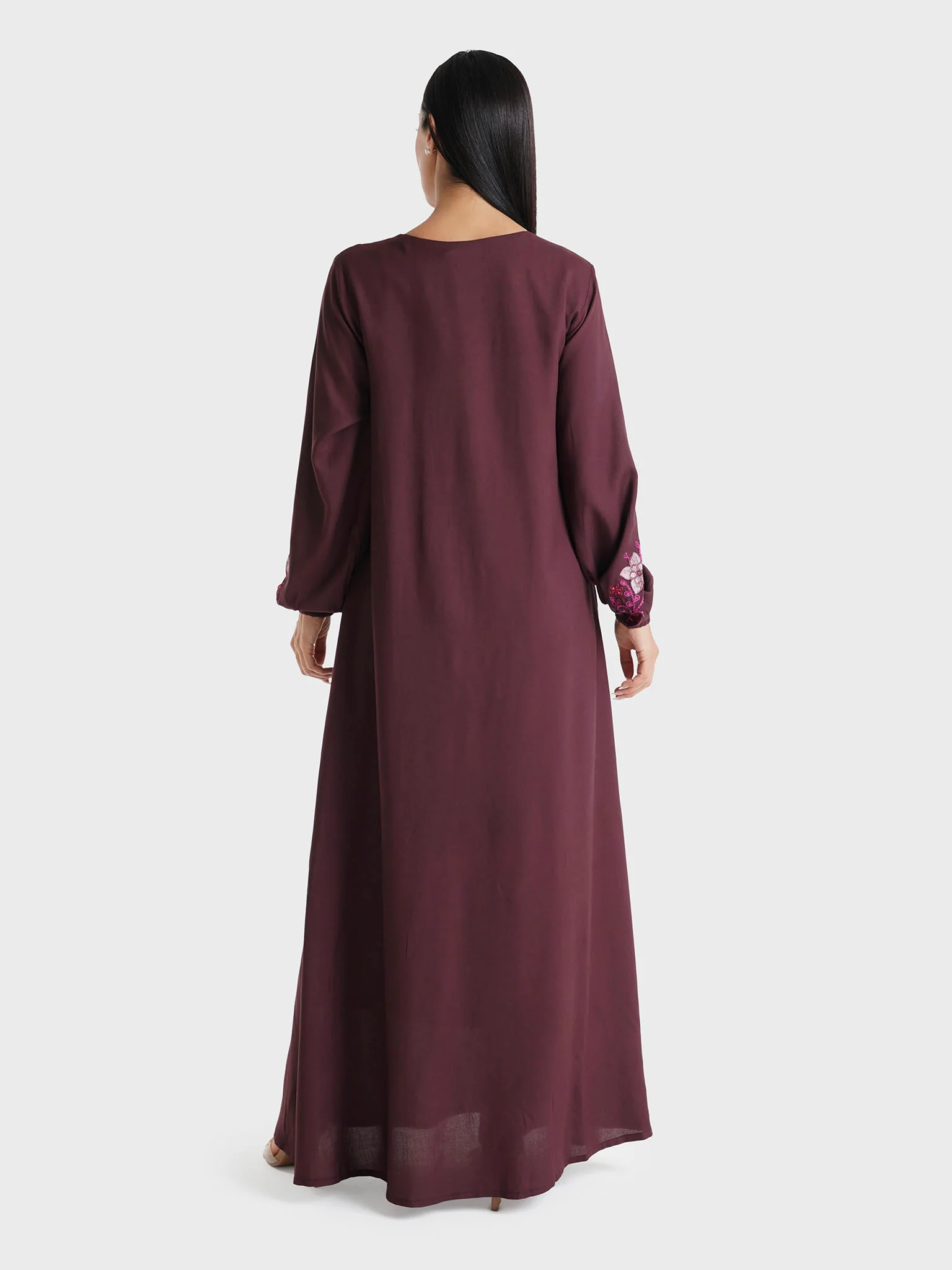 Dark Brown Solid Rayon Machine Embroidered Jalabiya (VG2879) - Image 4
