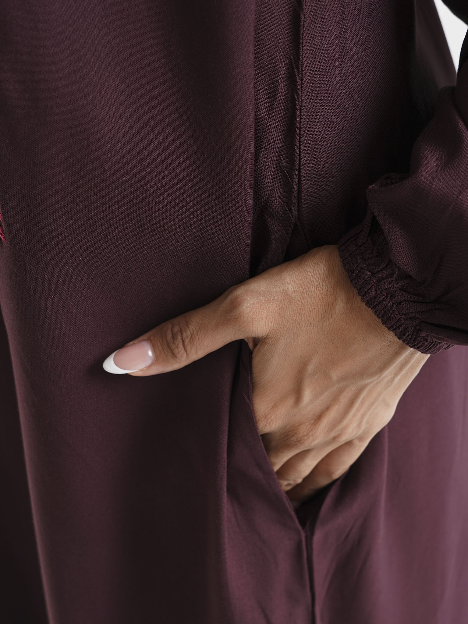 Dark Brown Solid Rayon Machine Embroidered Jalabiya (VG2879) - Image 6