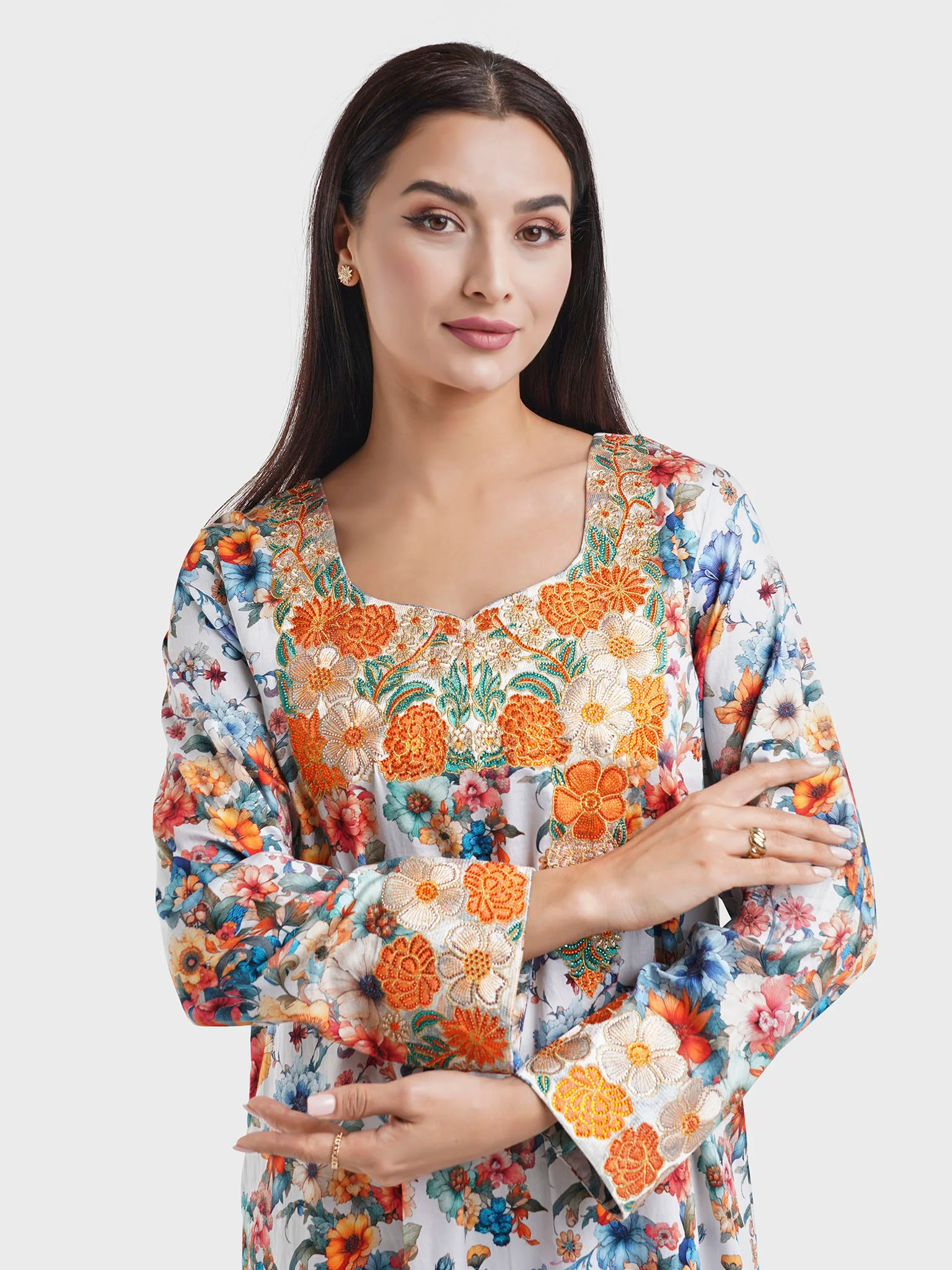 Multicolour Cotton Floral Print Mukhawar Jalabiya (VG2887)