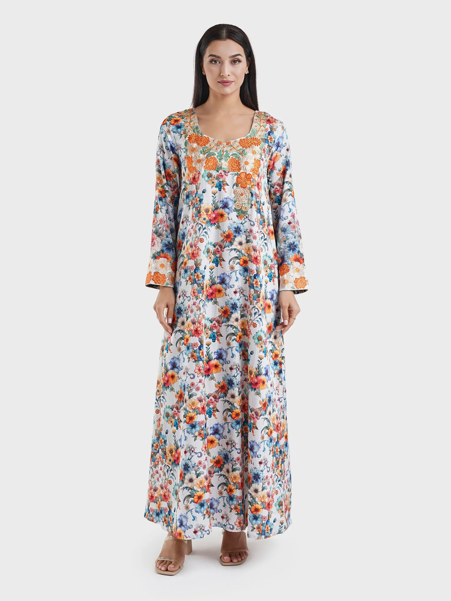Multicolour Cotton Floral Print Mukhawar Jalabiya (VG2887) - Image 2