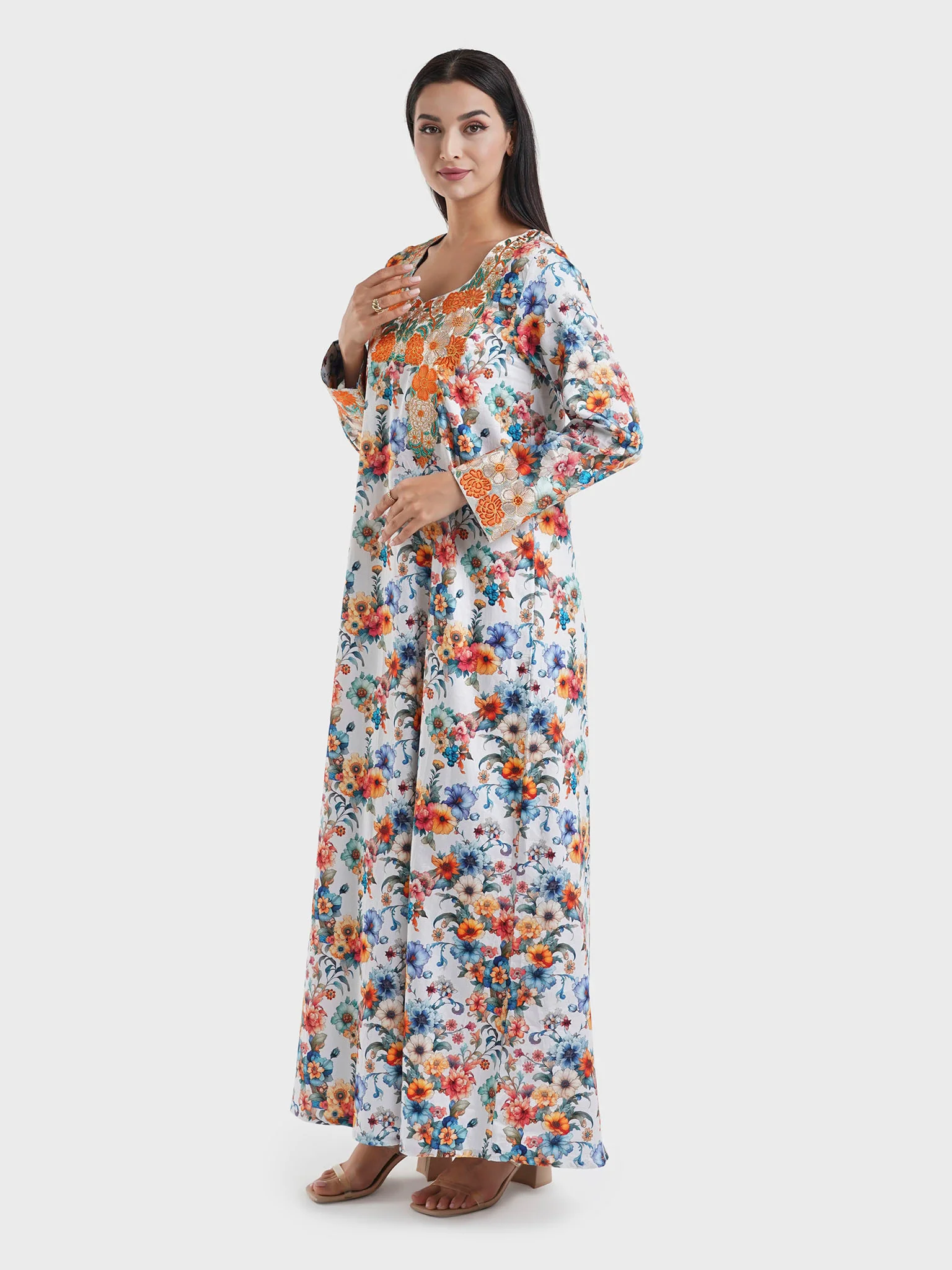 Multicolour Cotton Floral Print Mukhawar Jalabiya (VG2887) - Image 3