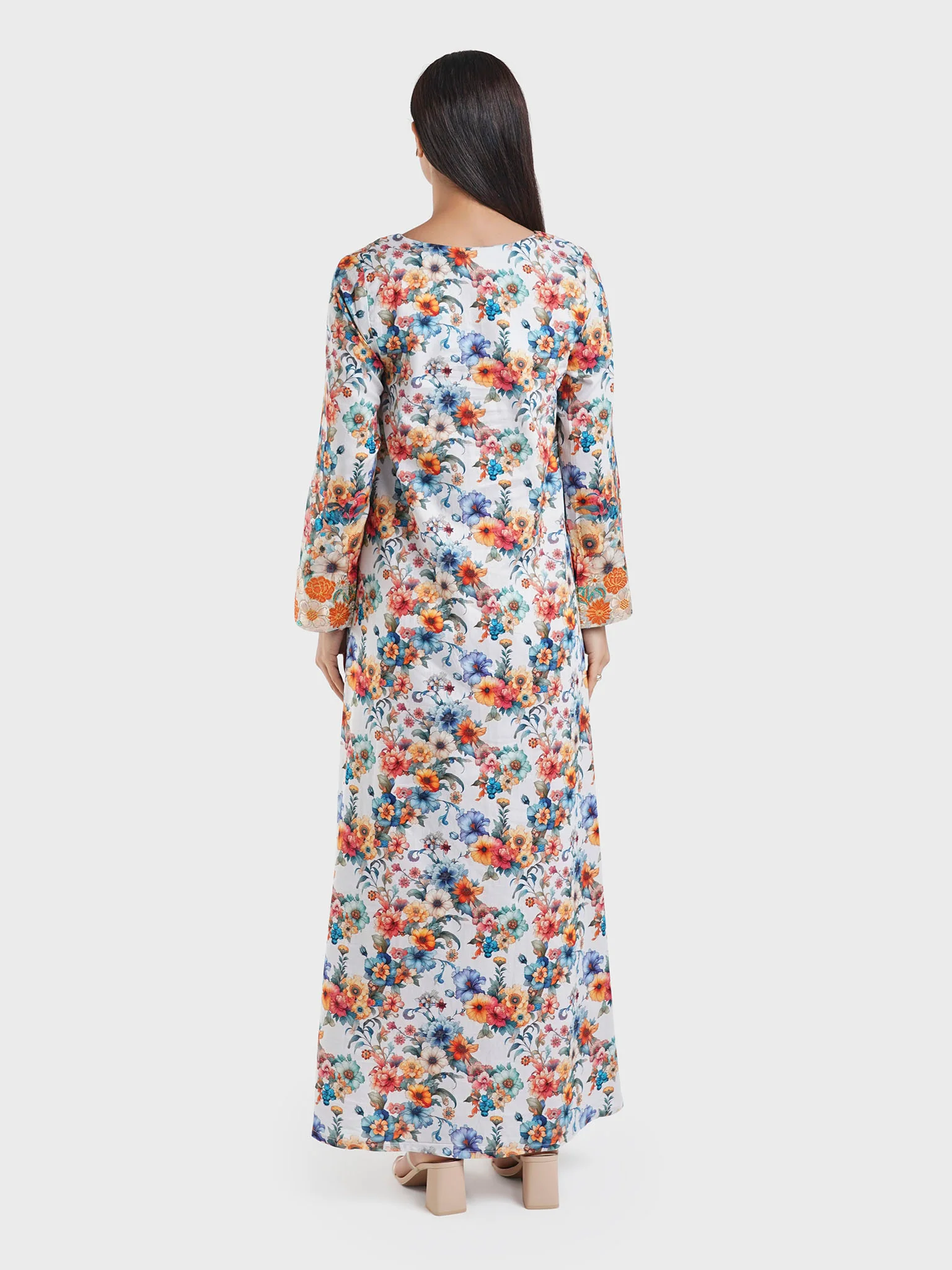 Multicolour Cotton Floral Print Mukhawar Jalabiya (VG2887) - Image 4