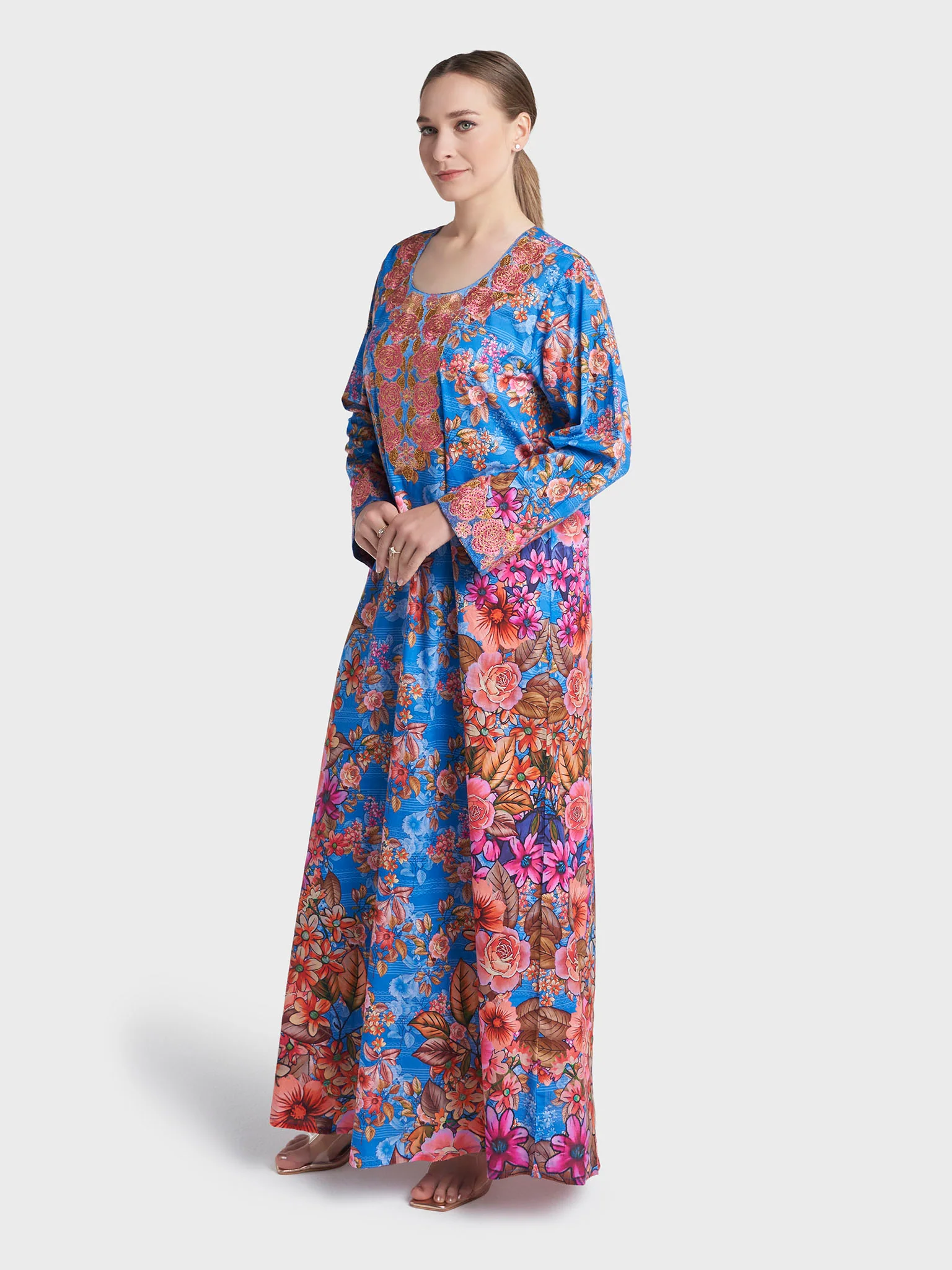 Blue Colour Stone Work Liberty Cotton Printed Jalabiya (VG2889) - Image 3