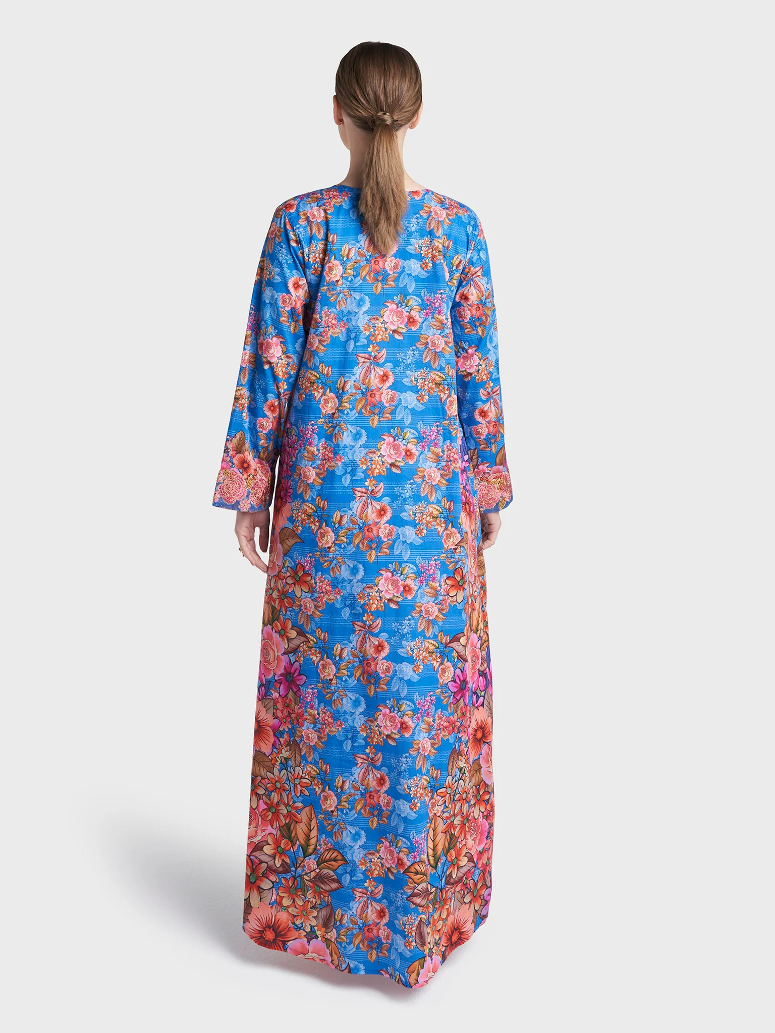 Blue Colour Stone Work Liberty Cotton Printed Jalabiya (VG2889) - Image 4
