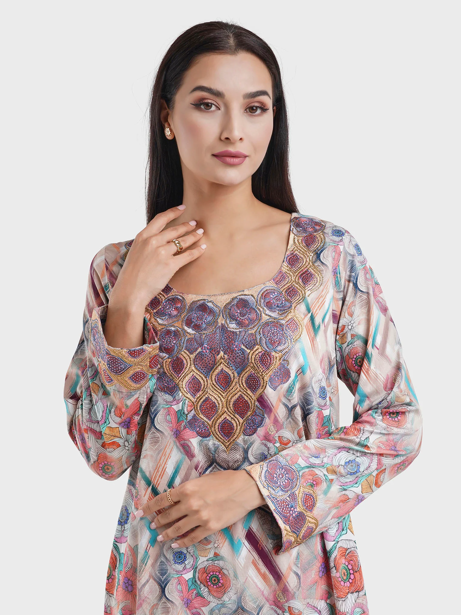 Cotton Satin Multicolor Abstract Print Jalabiya (VG2890)