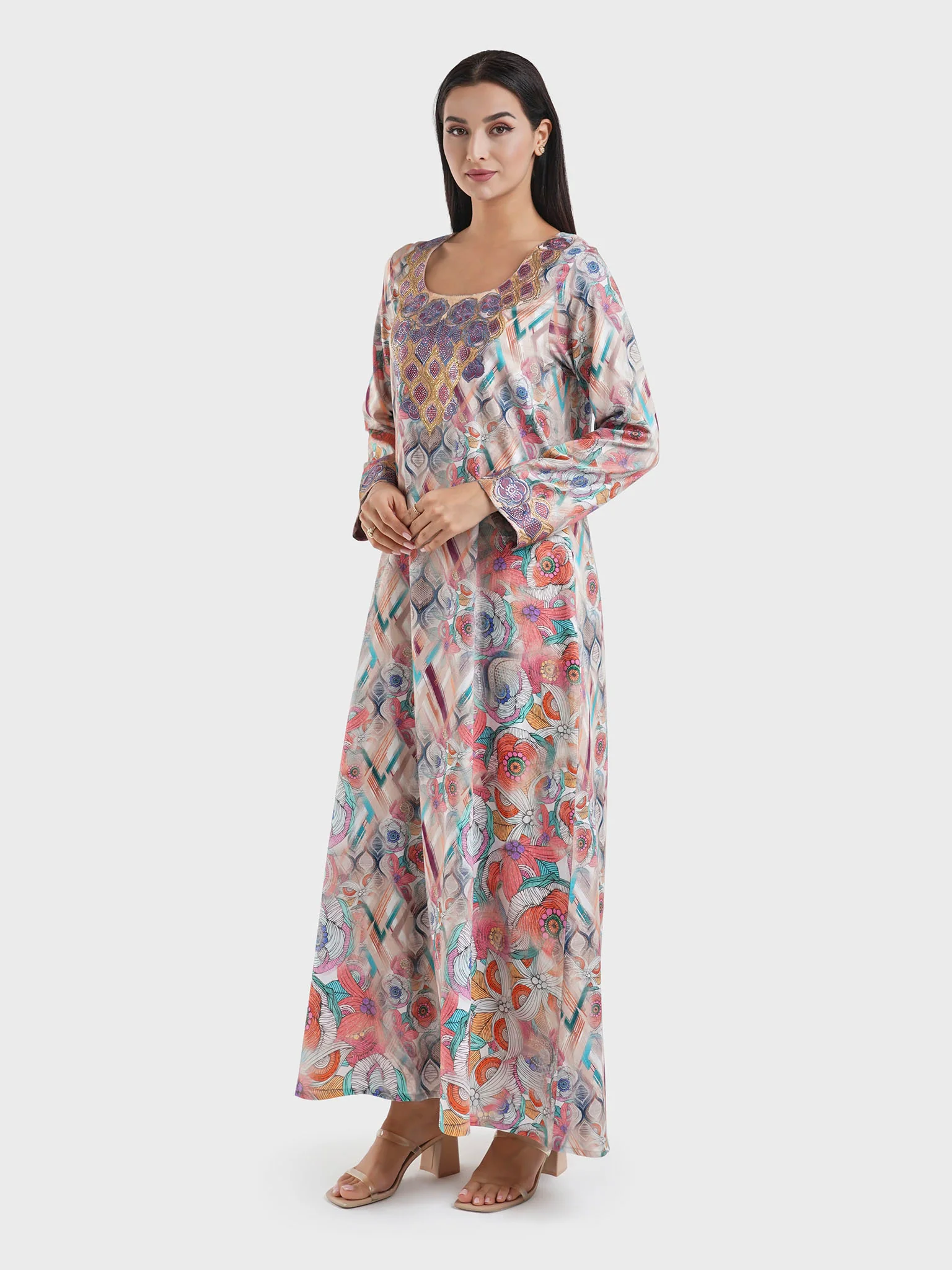 Cotton Satin Multicolor Abstract Print Jalabiya (VG2890) - Image 3