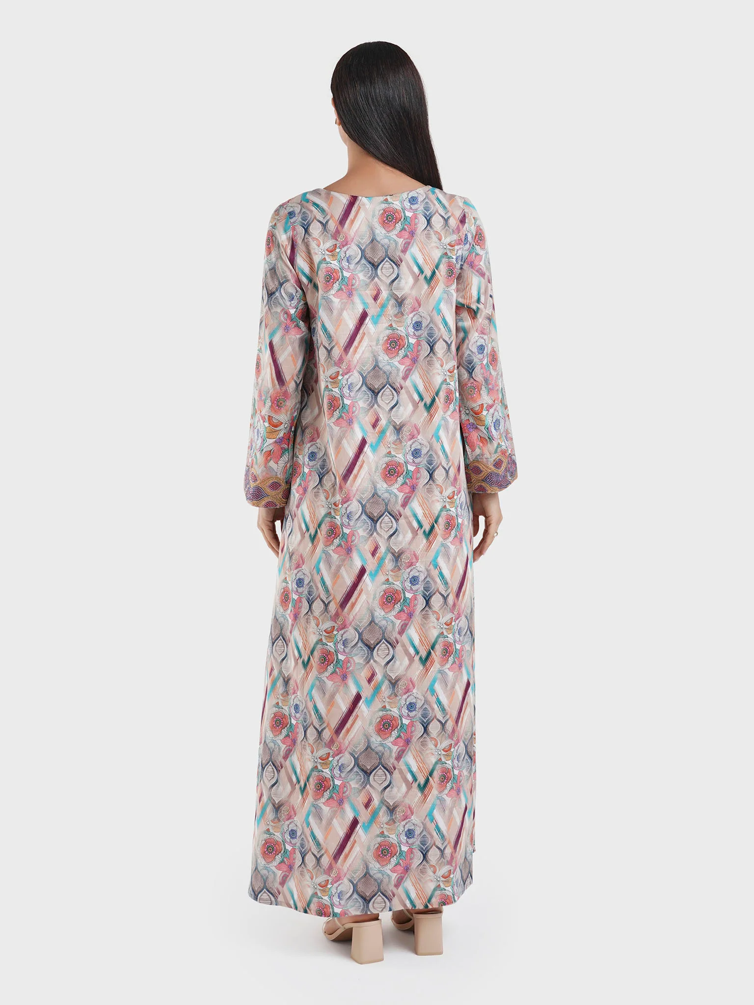 Cotton Satin Multicolor Abstract Print Jalabiya (VG2890) - Image 4