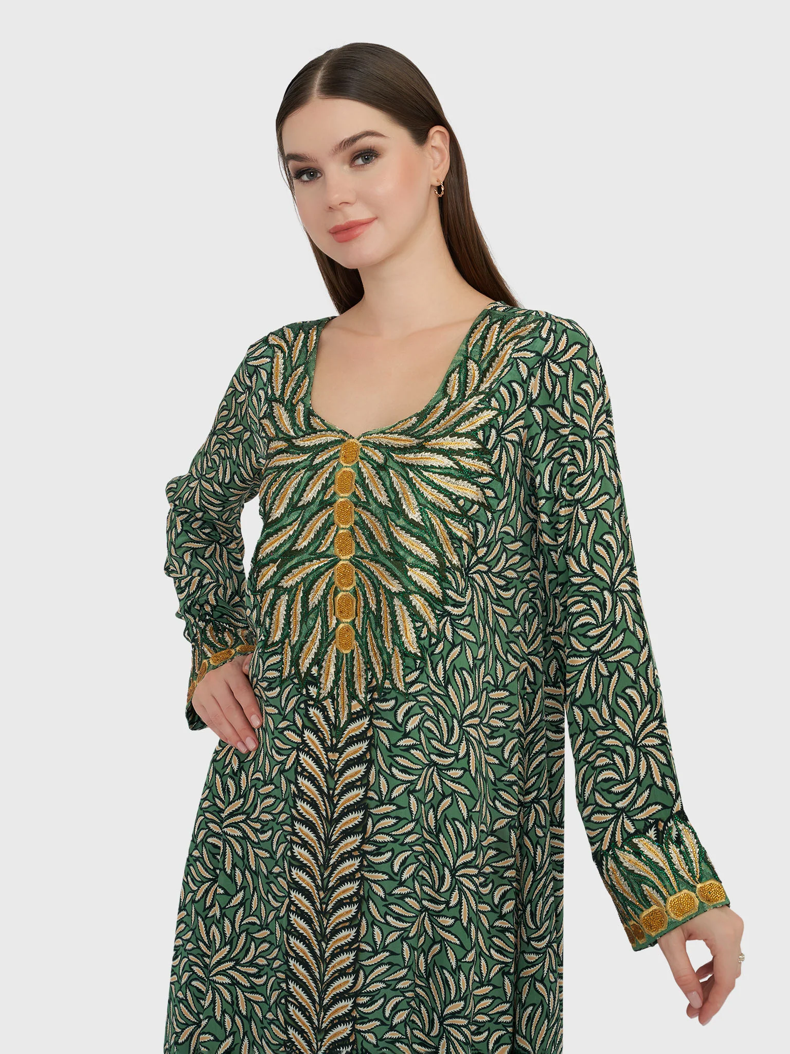 Emerald Garden Print Jalabiya with Stonework (VG2896)