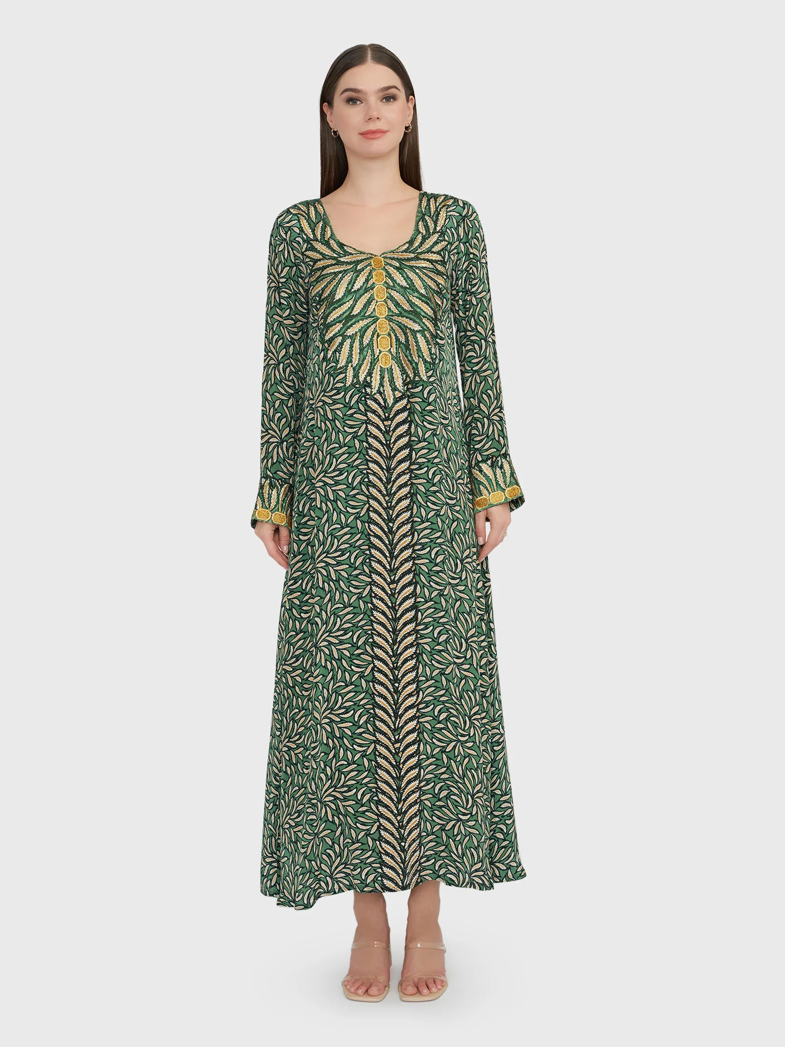 Emerald Garden Print Jalabiya with Stonework (VG2896) - Image 2