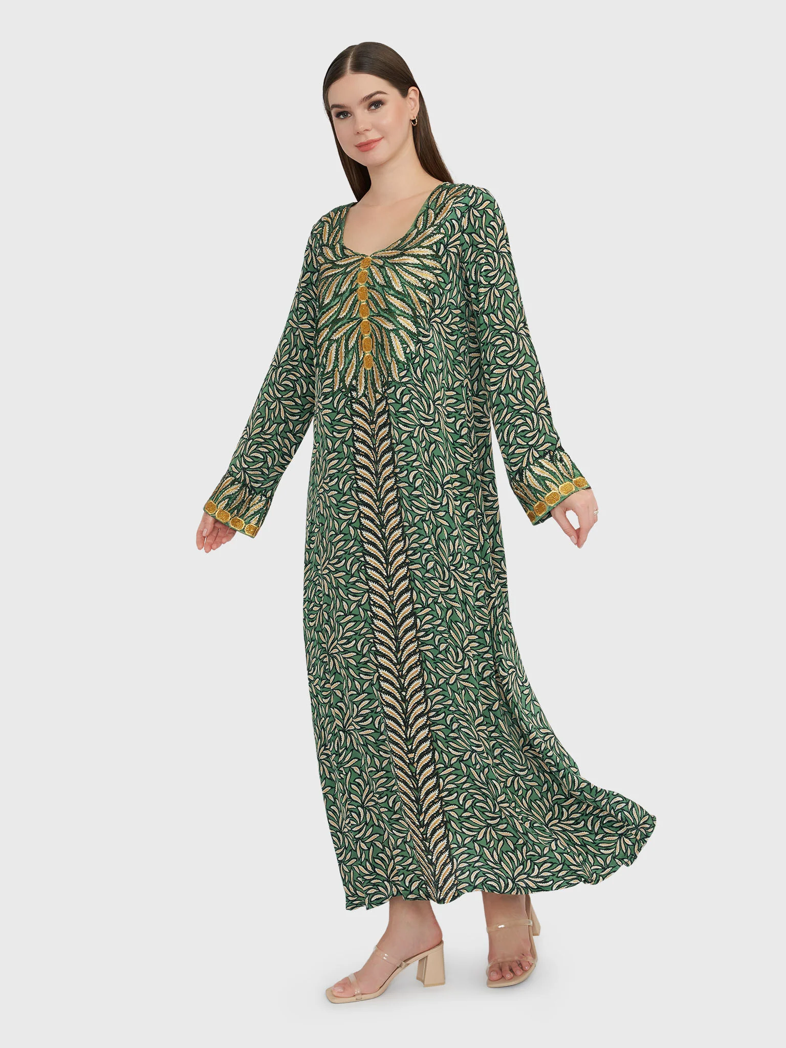 Emerald Garden Print Jalabiya with Stonework (VG2896) - Image 3
