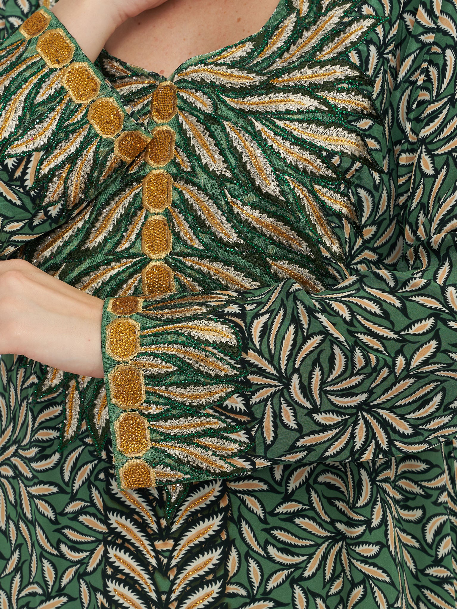 Emerald Garden Print Jalabiya with Stonework (VG2896) - Image 5