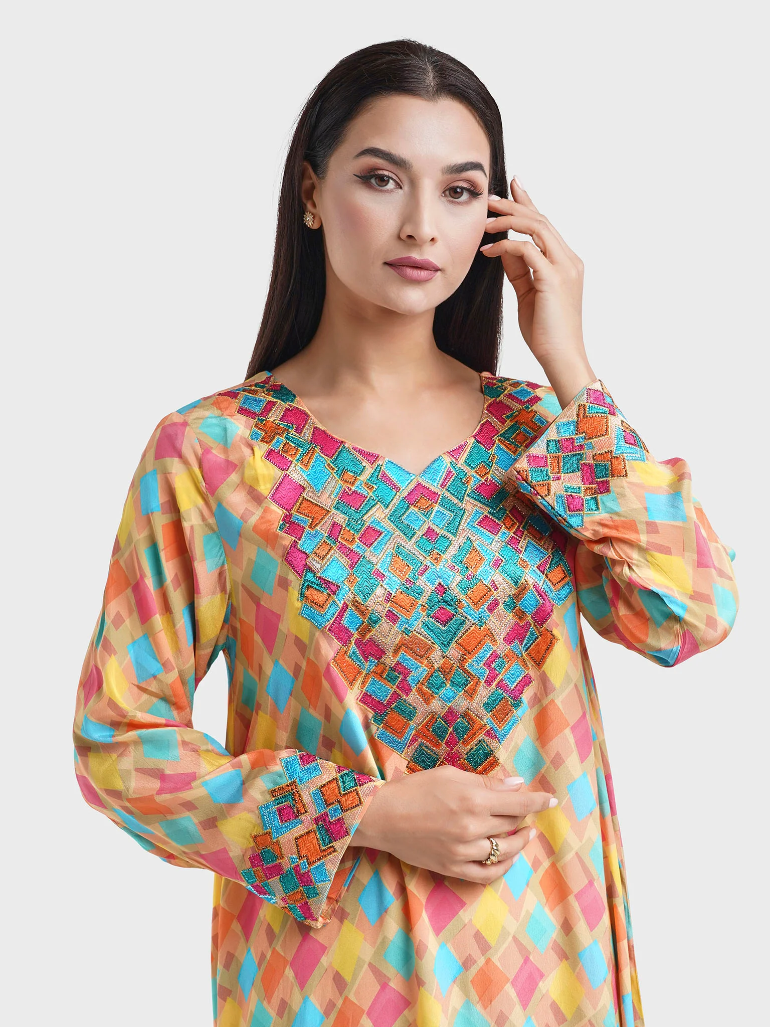 Viscose Geometric Print Mukhawar Jalabiya (VG2898)