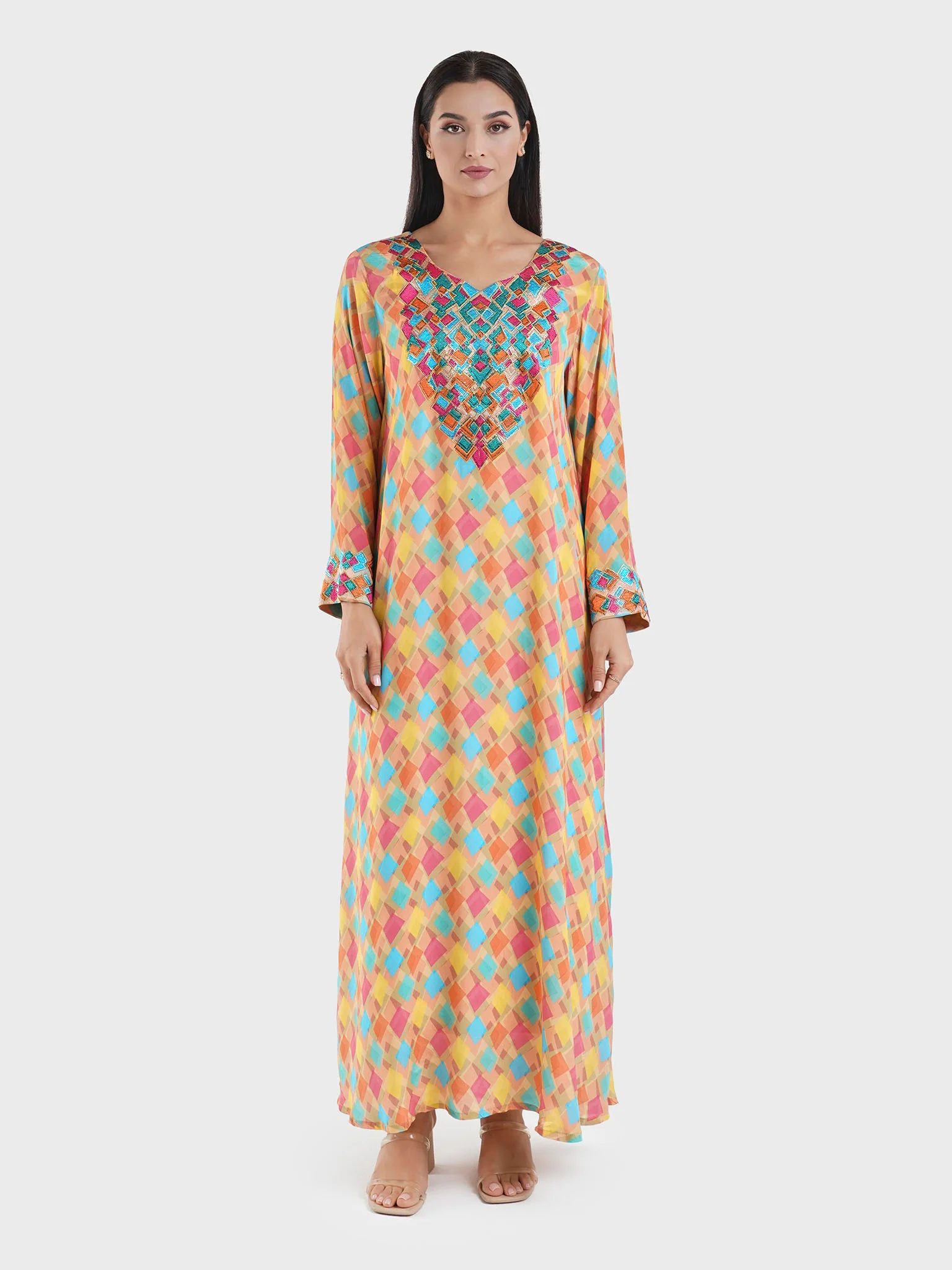 Viscose Geometric Print Mukhawar Jalabiya (VG2898) - Image 2