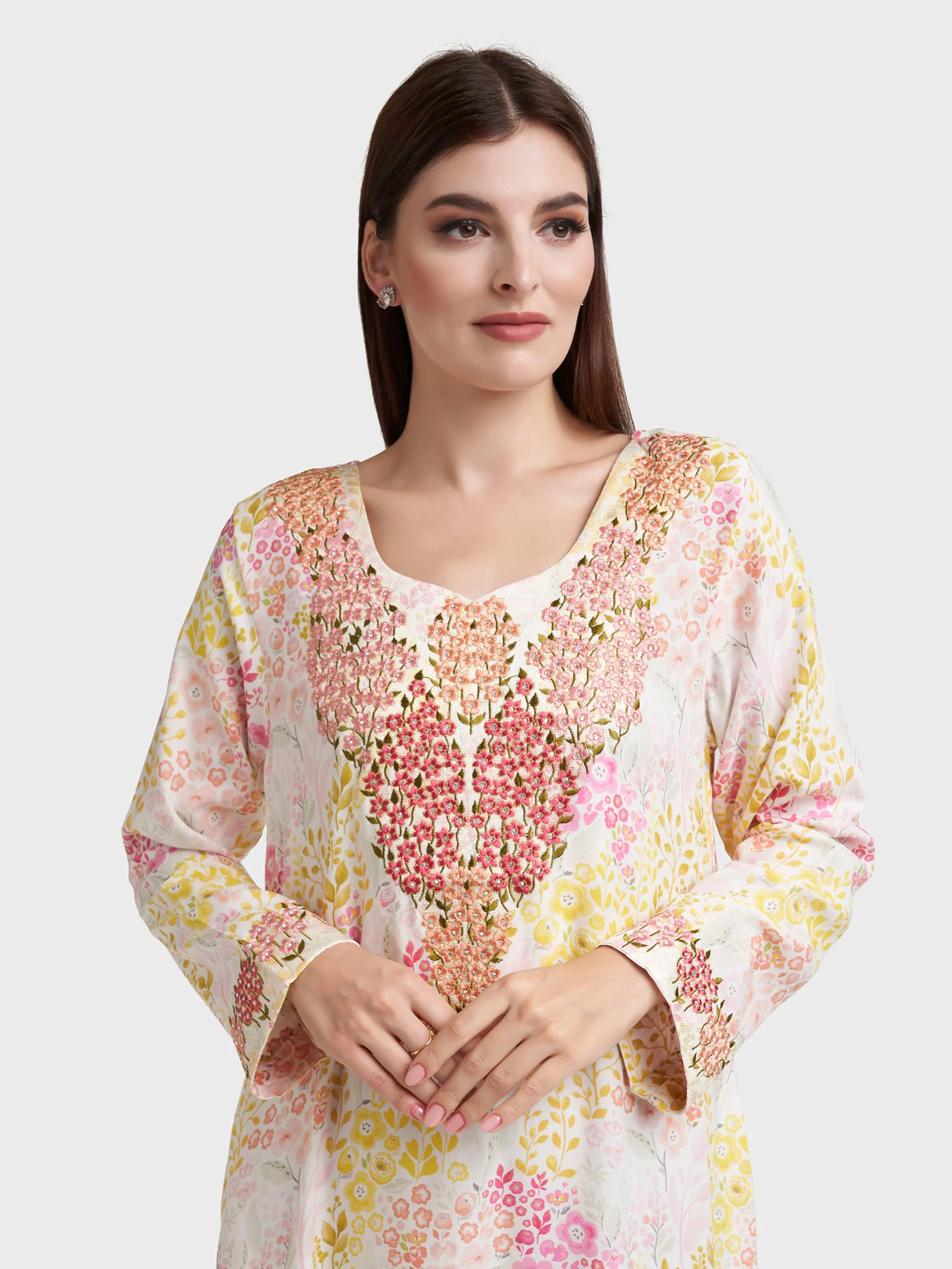 Yellow Rayon Garden Print Print Jalabiya (VG2987A)