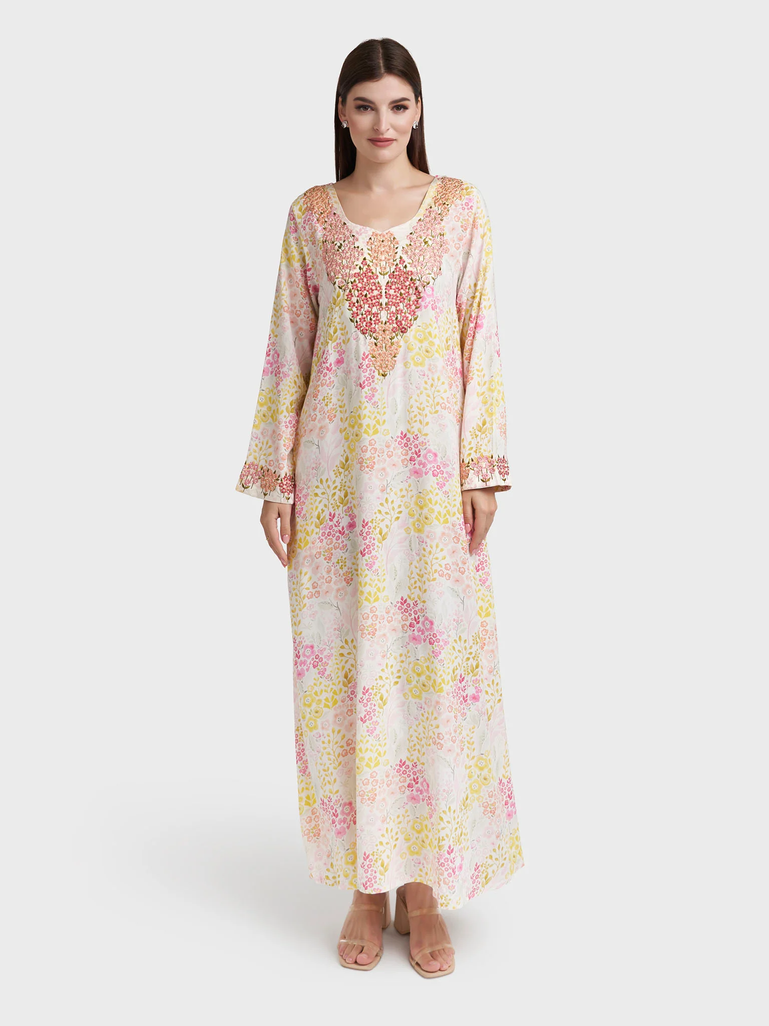 Yellow Rayon Garden Print Print Jalabiya (VG2987A) - Image 2
