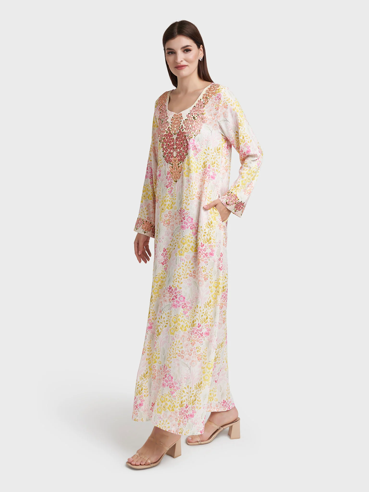 Yellow Rayon Garden Print Print Jalabiya (VG2987A) - Image 3