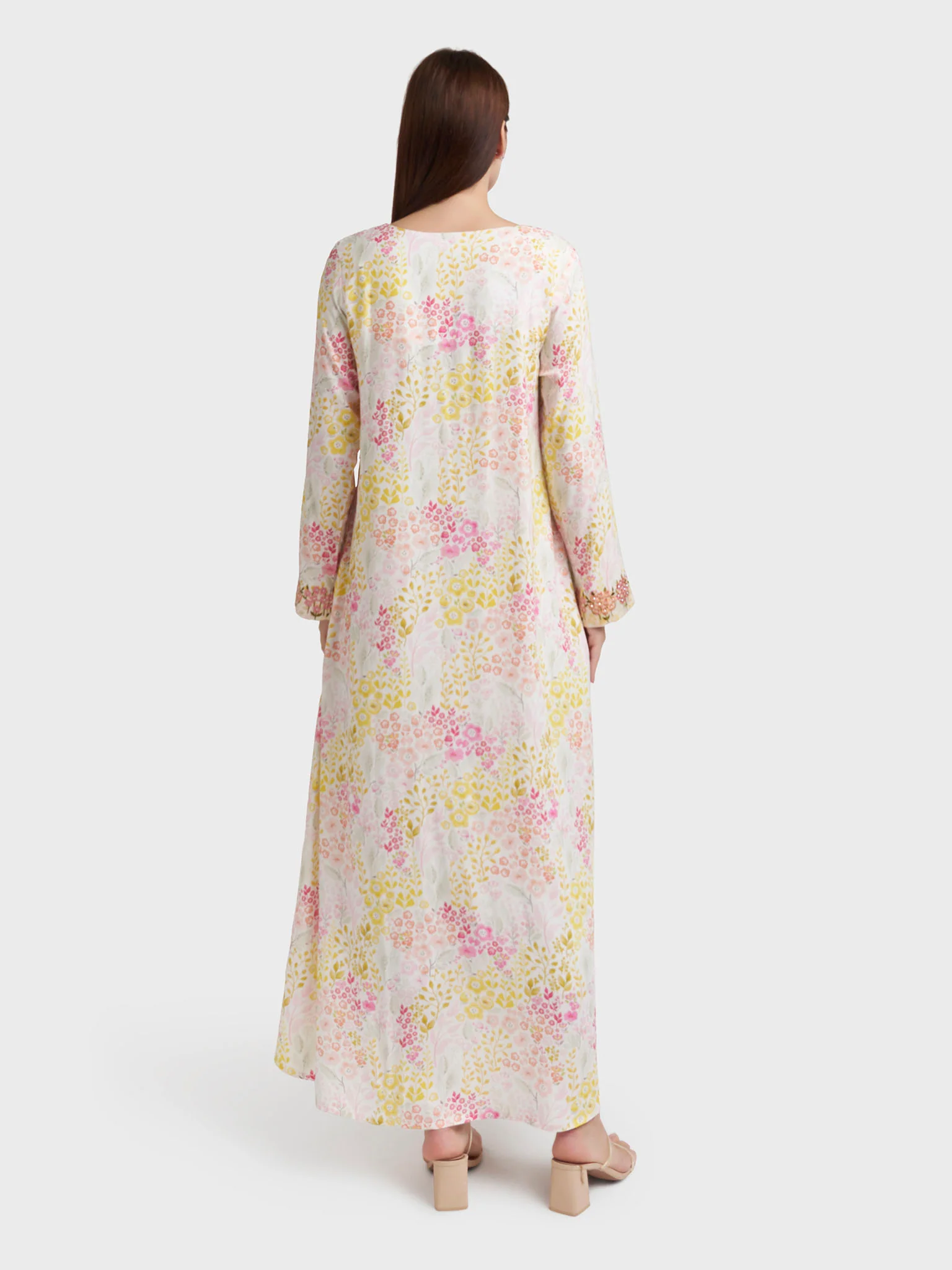 Yellow Rayon Garden Print Print Jalabiya (VG2987A) - Image 4