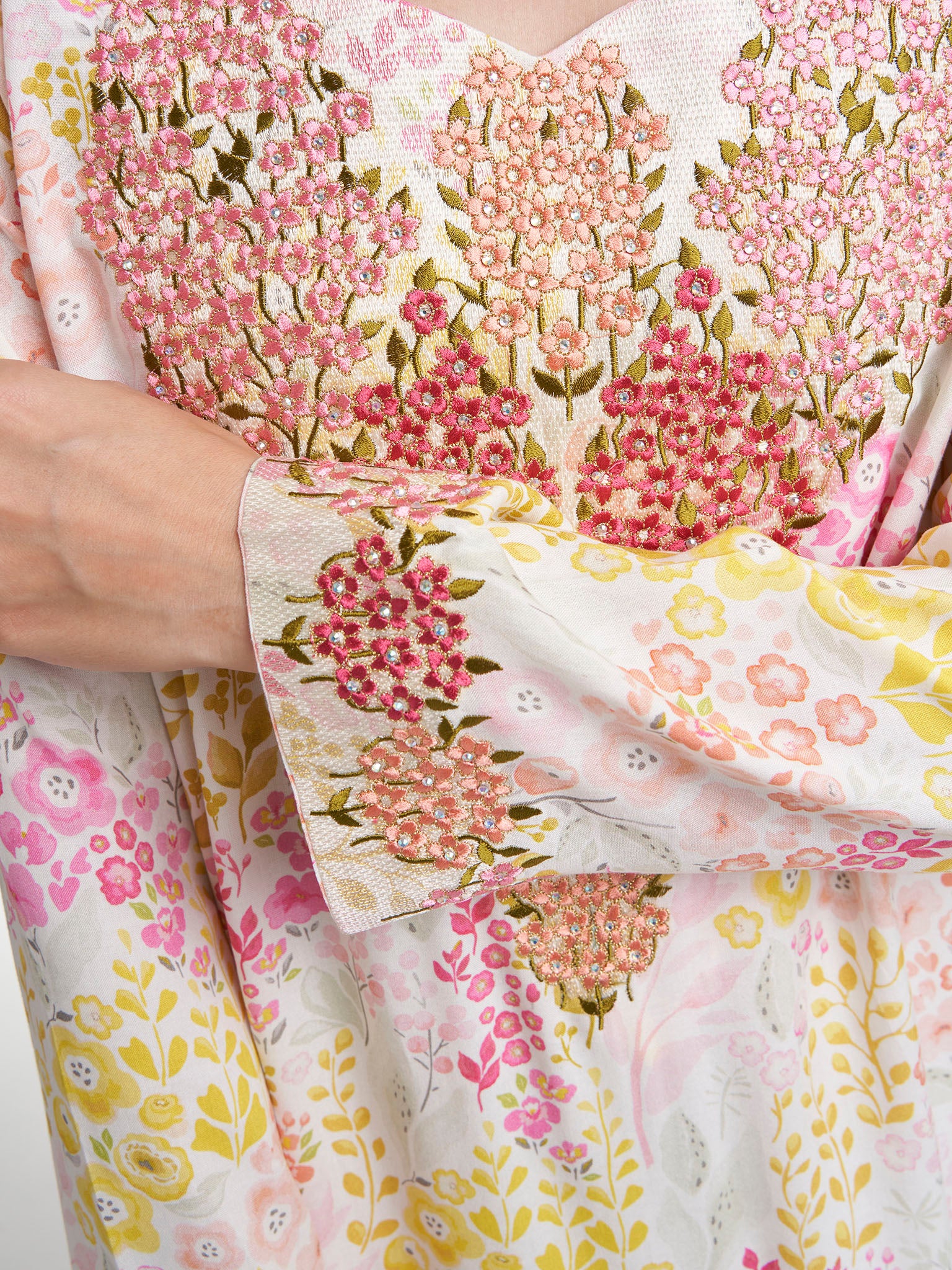 Yellow Rayon Garden Print Print Jalabiya (VG2987A) - Image 5