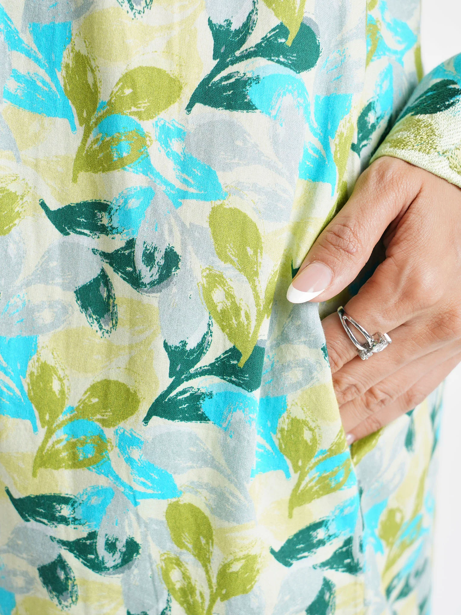 Olive Green Botanical Printed Cotton Satin Home Wear Jalabiya (VG3041) - Image 6