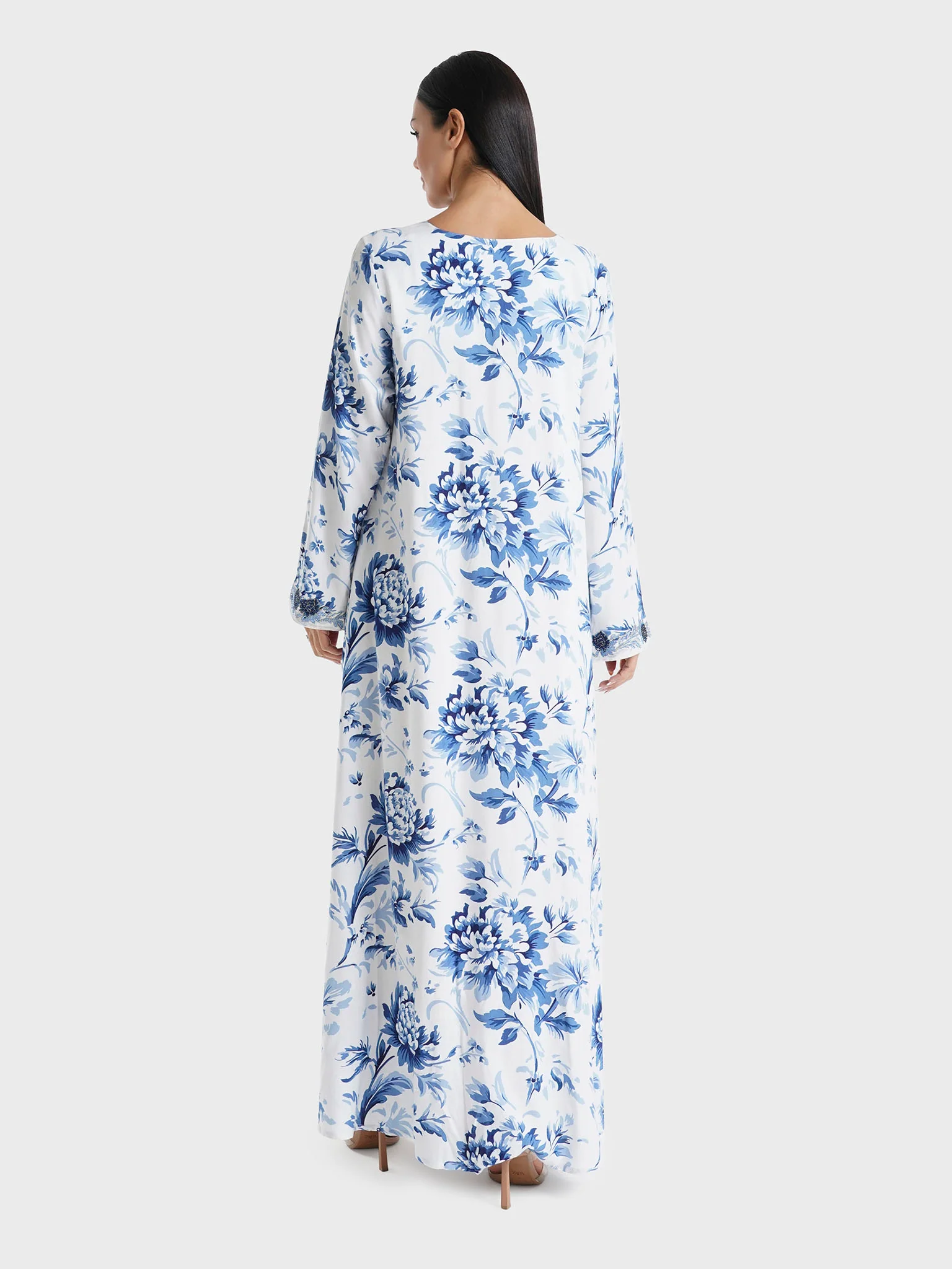 Blue Floral Printed Rayon Stone Work Jalabiya (VSG211) - Image 4