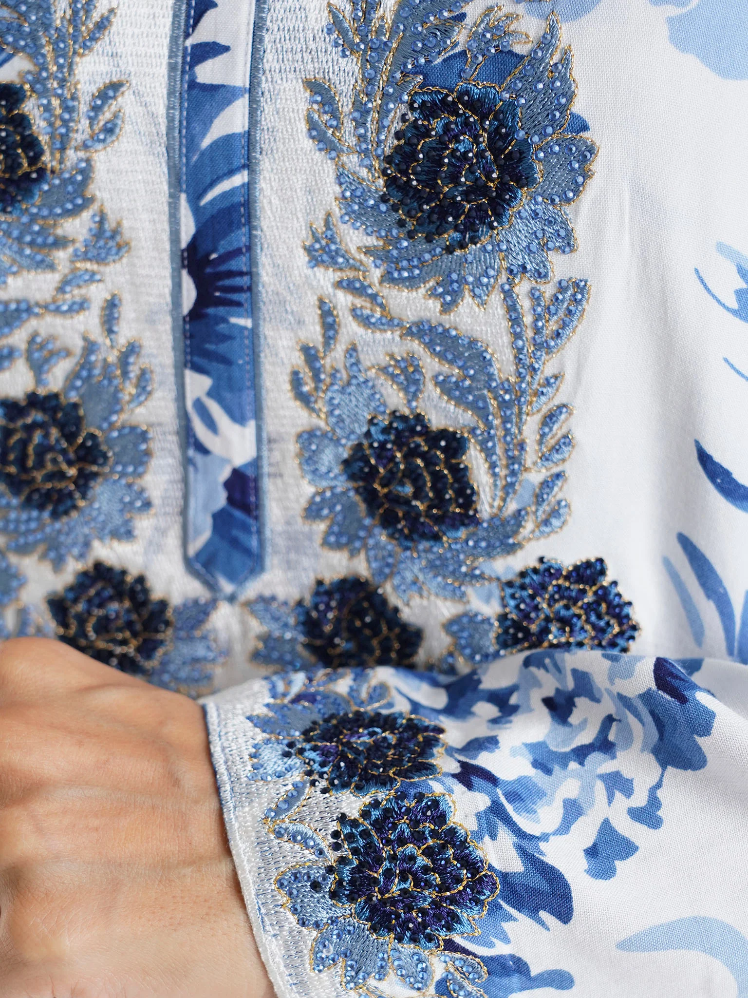 Blue Floral Printed Rayon Stone Work Jalabiya (VSG211) - Image 5