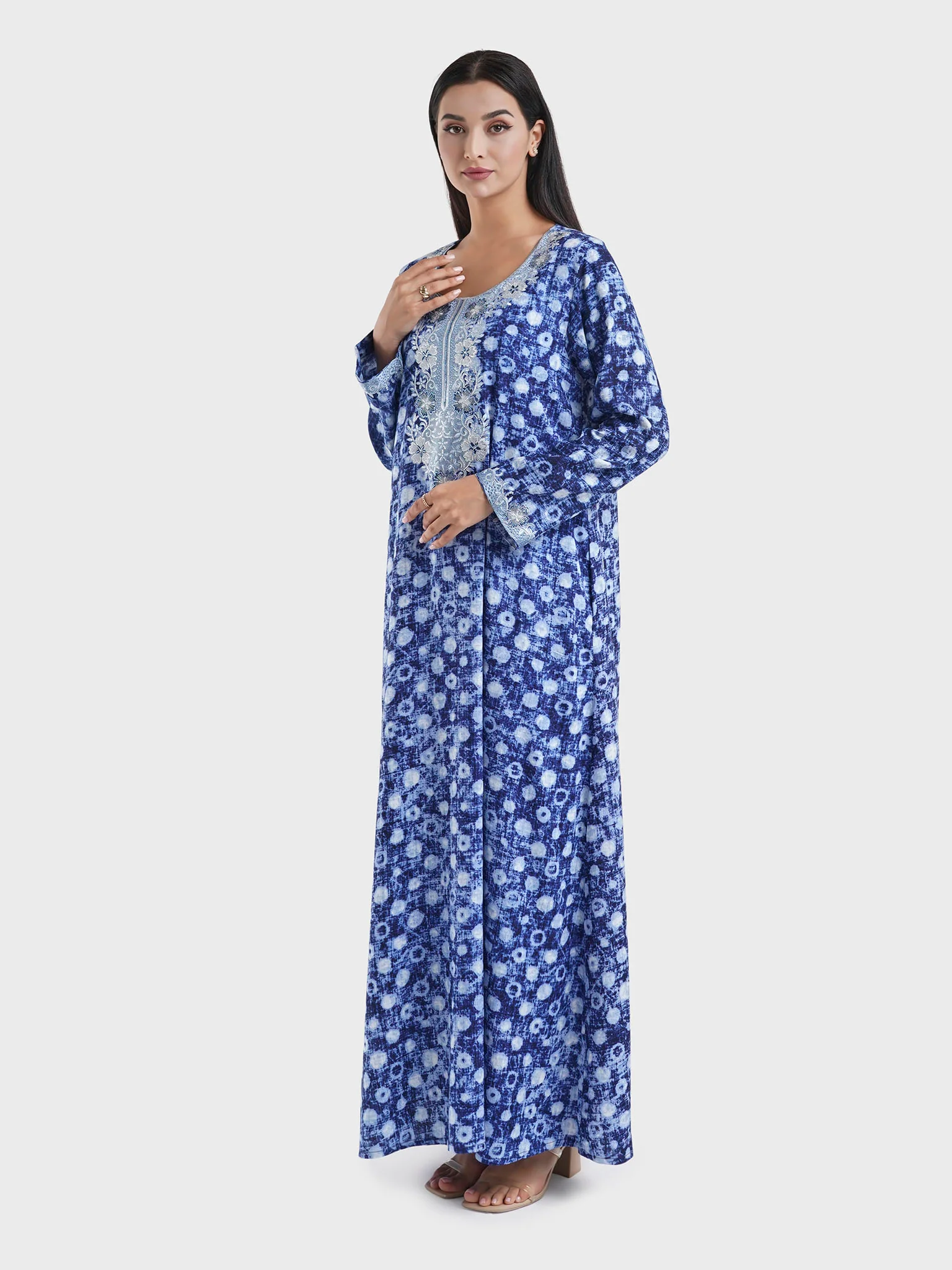 Ink Blue Viscose Stonework Jalabiya (VSG231) - Image 3