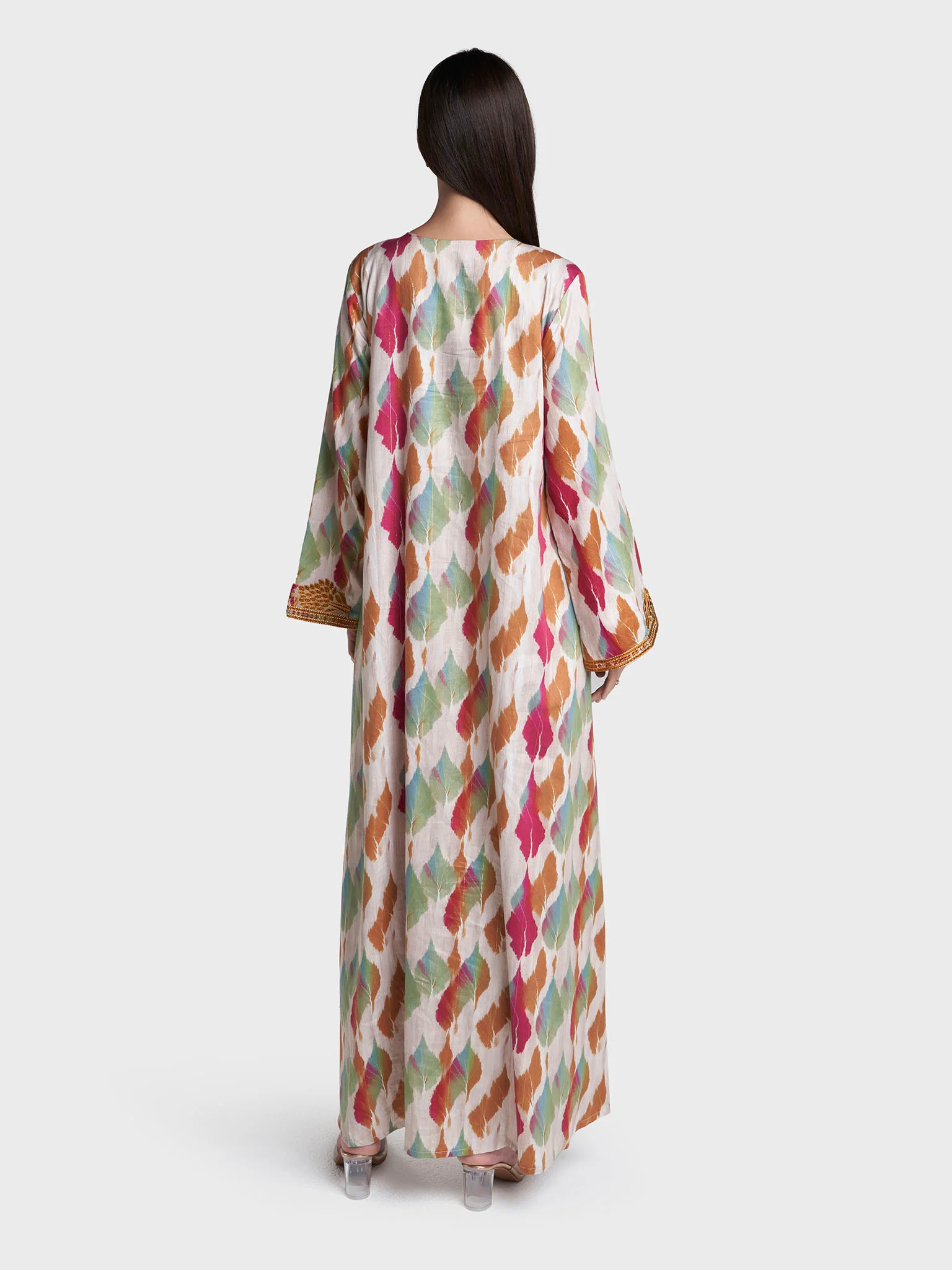 Beige Colour Abstract Print Cotton Satin Stone Work Jalabiya (VSG260) - Image 4