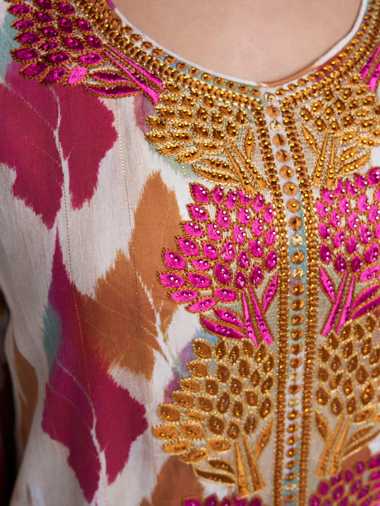 Beige Colour Abstract Print Cotton Satin Stone Work Jalabiya (VSG260) - Image 5