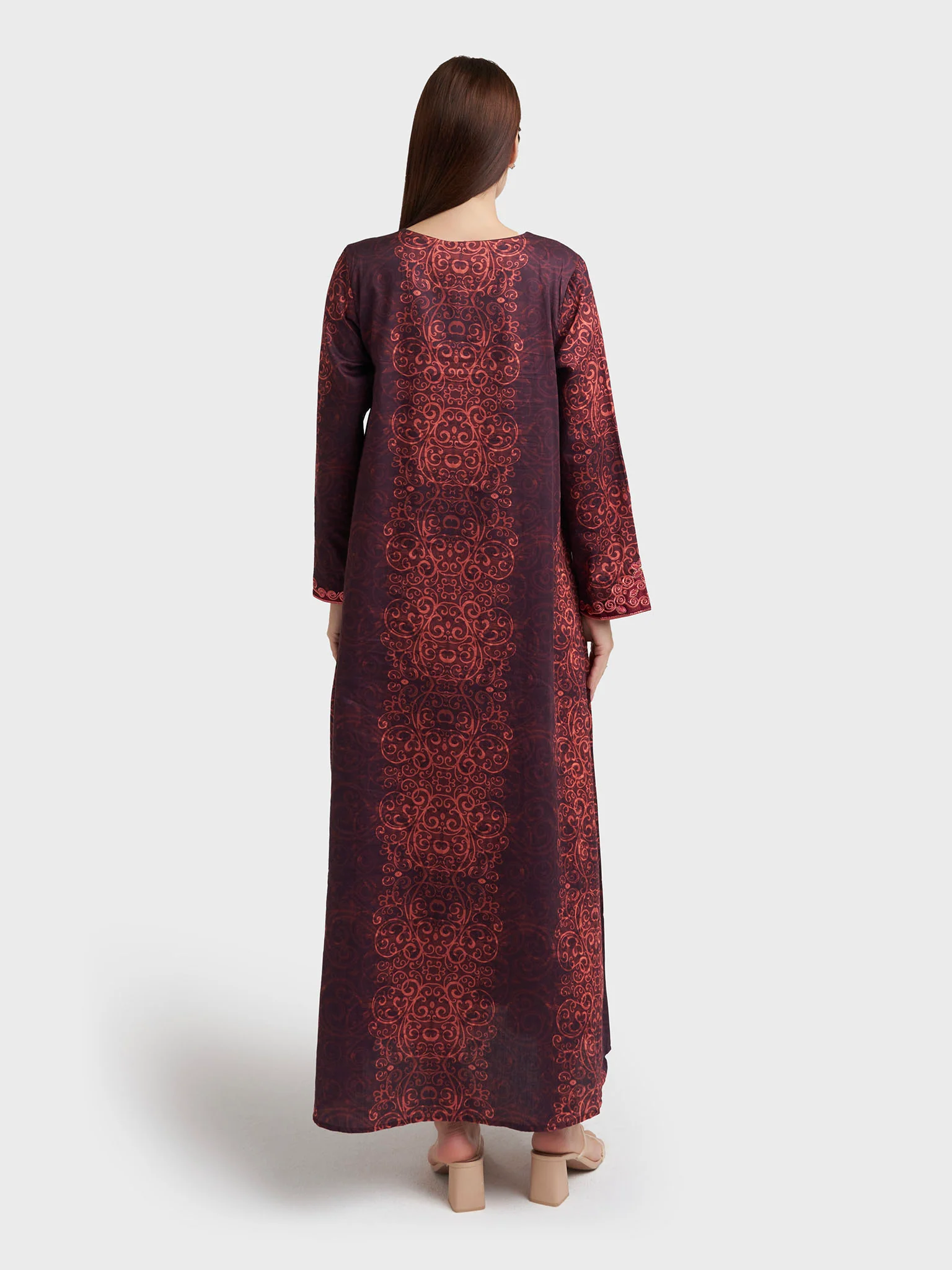 Maroon Cotton Satin Abstract Print Jalabiya (VW272) - Image 4