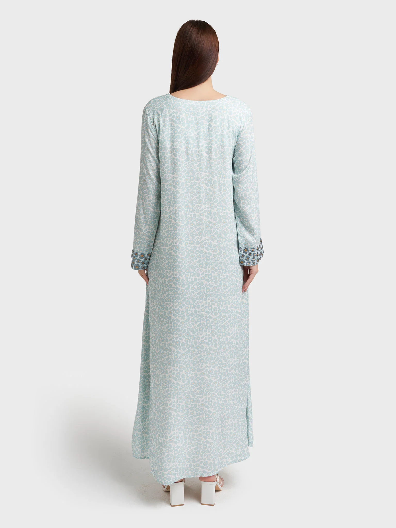 Powder Blue Rayon Floral Print Jalabiya (VW349) - Image 4