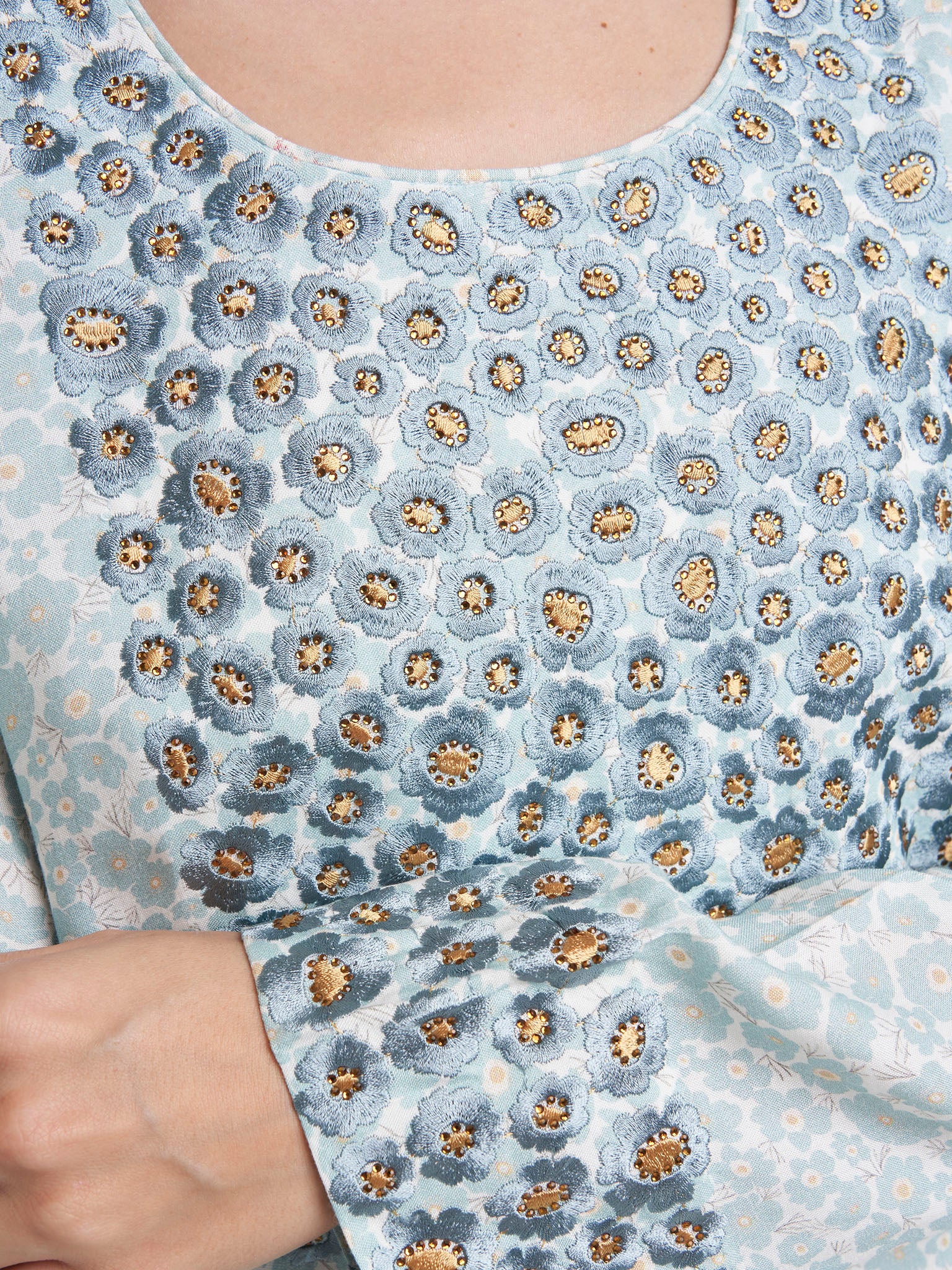Powder Blue Rayon Floral Print Jalabiya (VW349) - Image 5