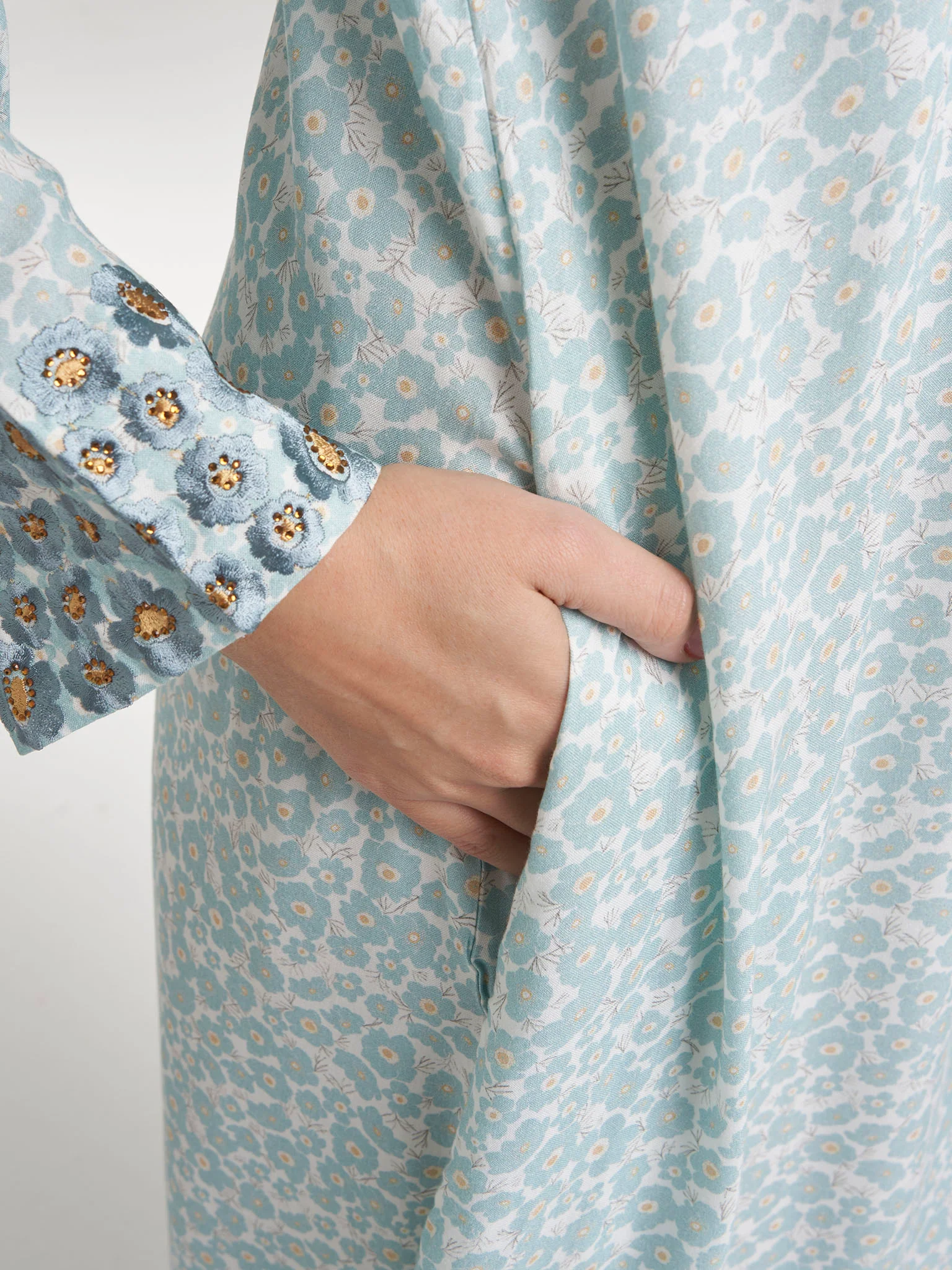 Powder Blue Rayon Floral Print Jalabiya (VW349) - Image 6