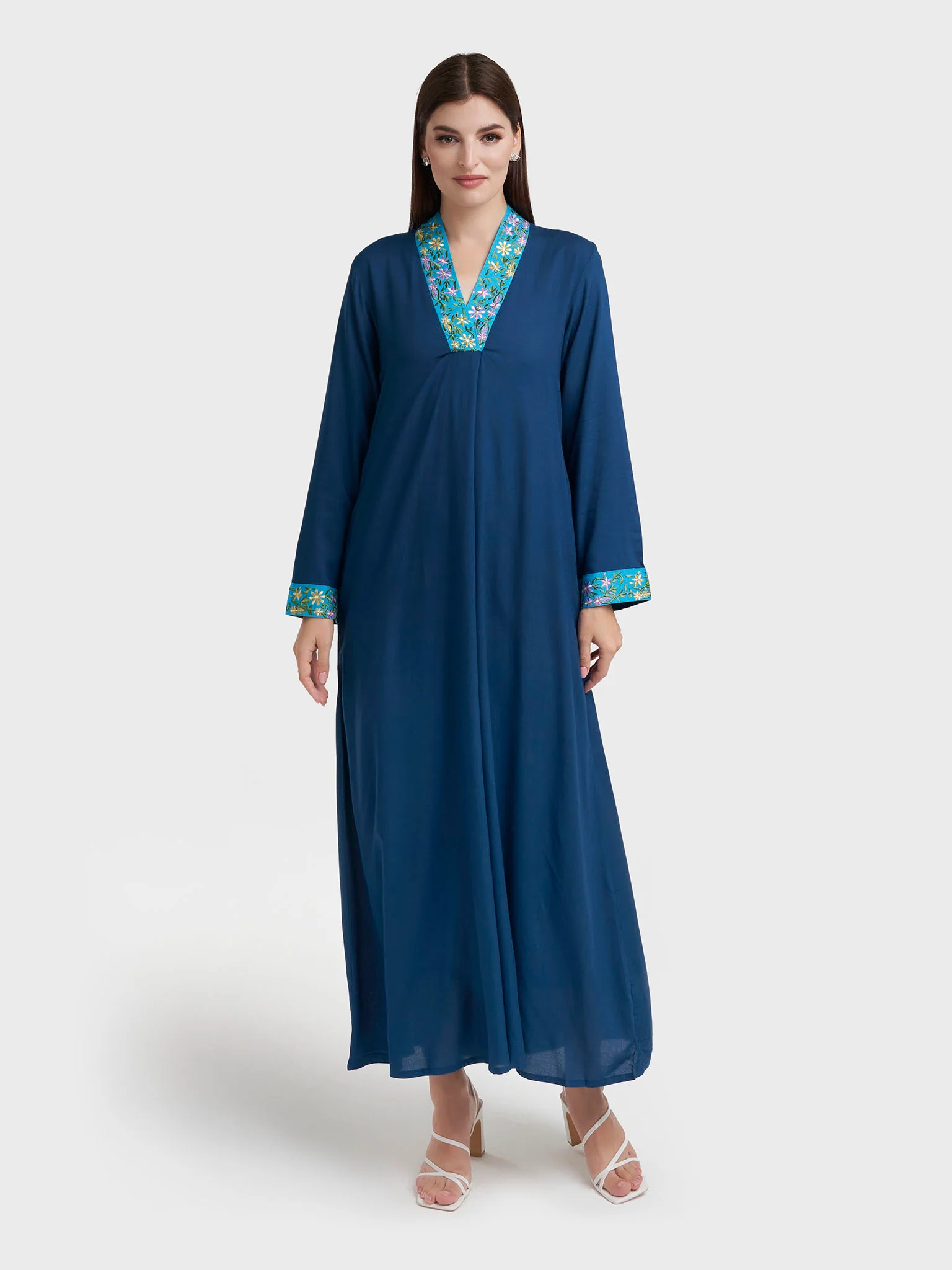 Petrol Blue Rayon Solid Jalabiya (VW360) - Image 2