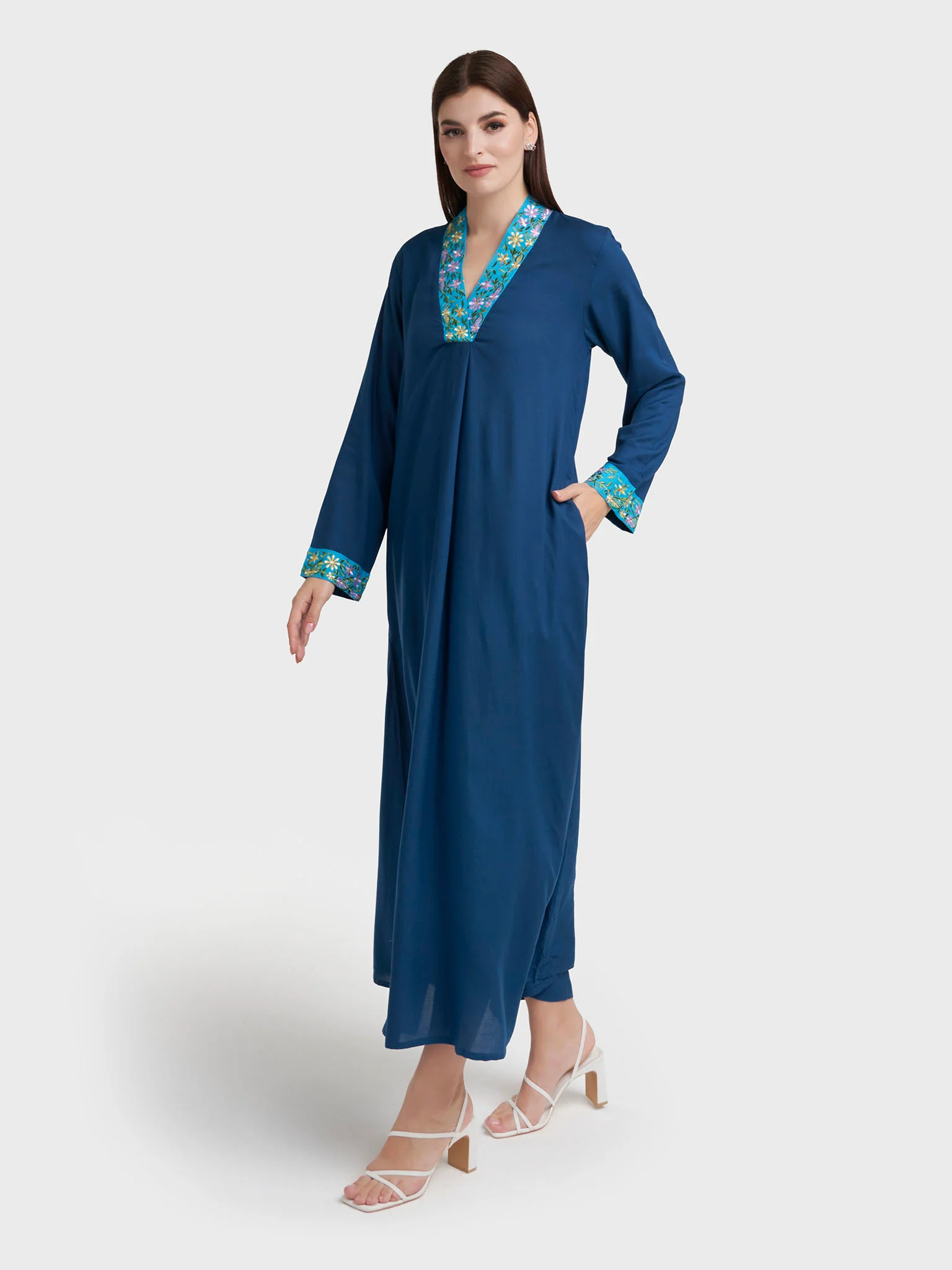 Petrol Blue Rayon Solid Jalabiya (VW360) - Image 3