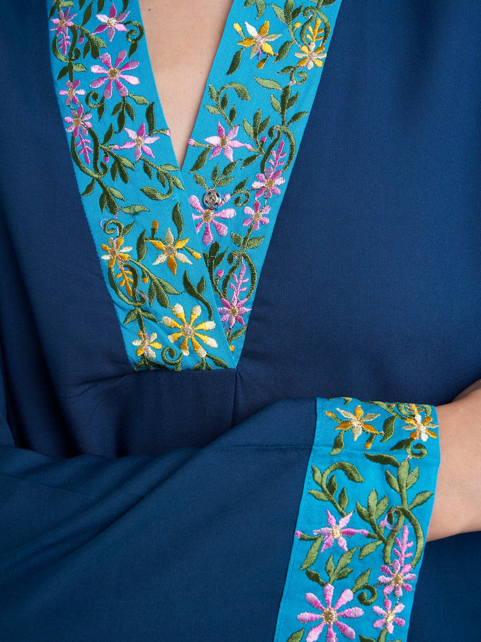 Petrol Blue Rayon Solid Jalabiya (VW360) - Image 5