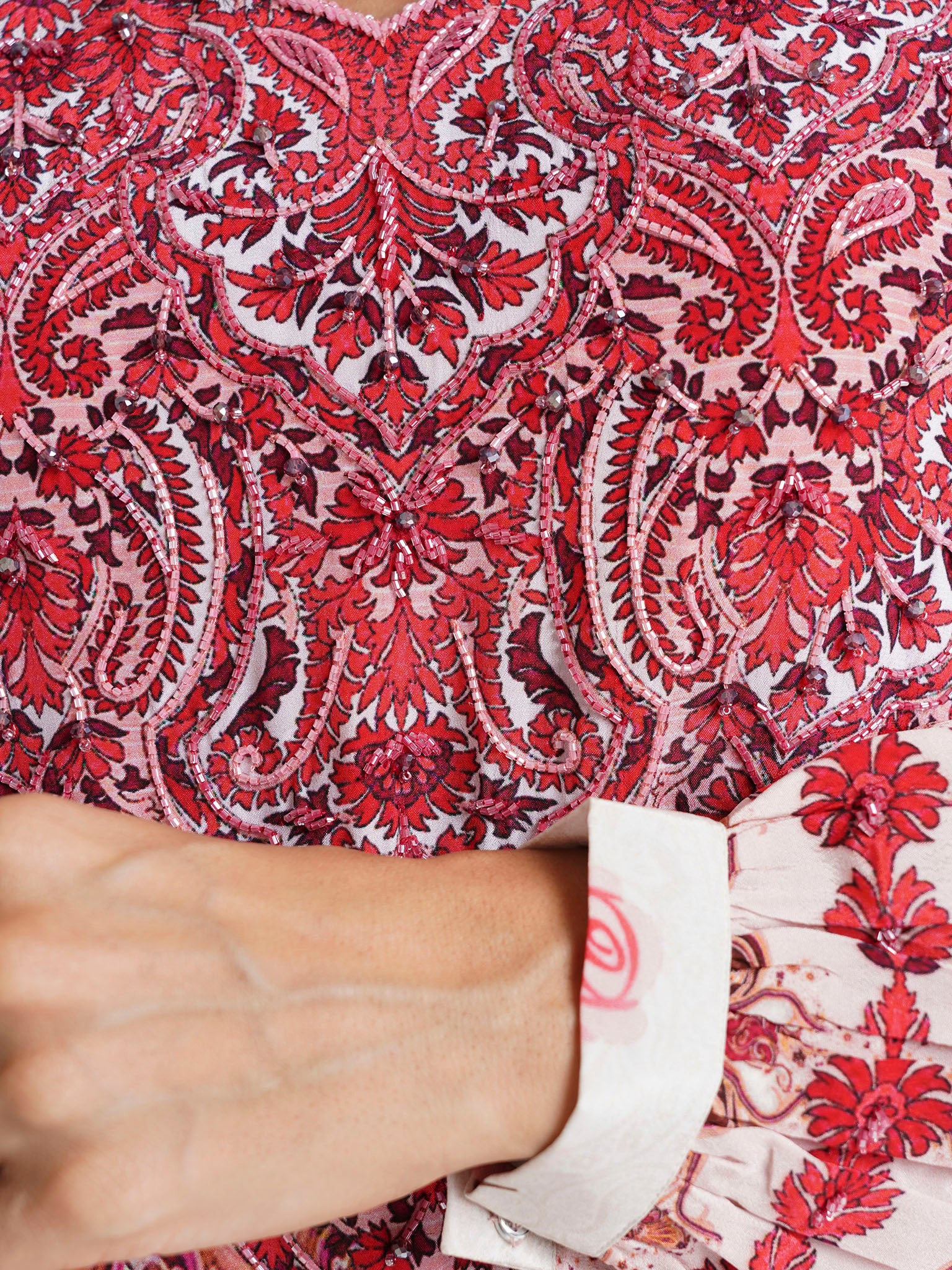 Rose Pink Paisley Printed Viscose Crepe Kuwaiti Jalabiya (VDU854) - Image 5