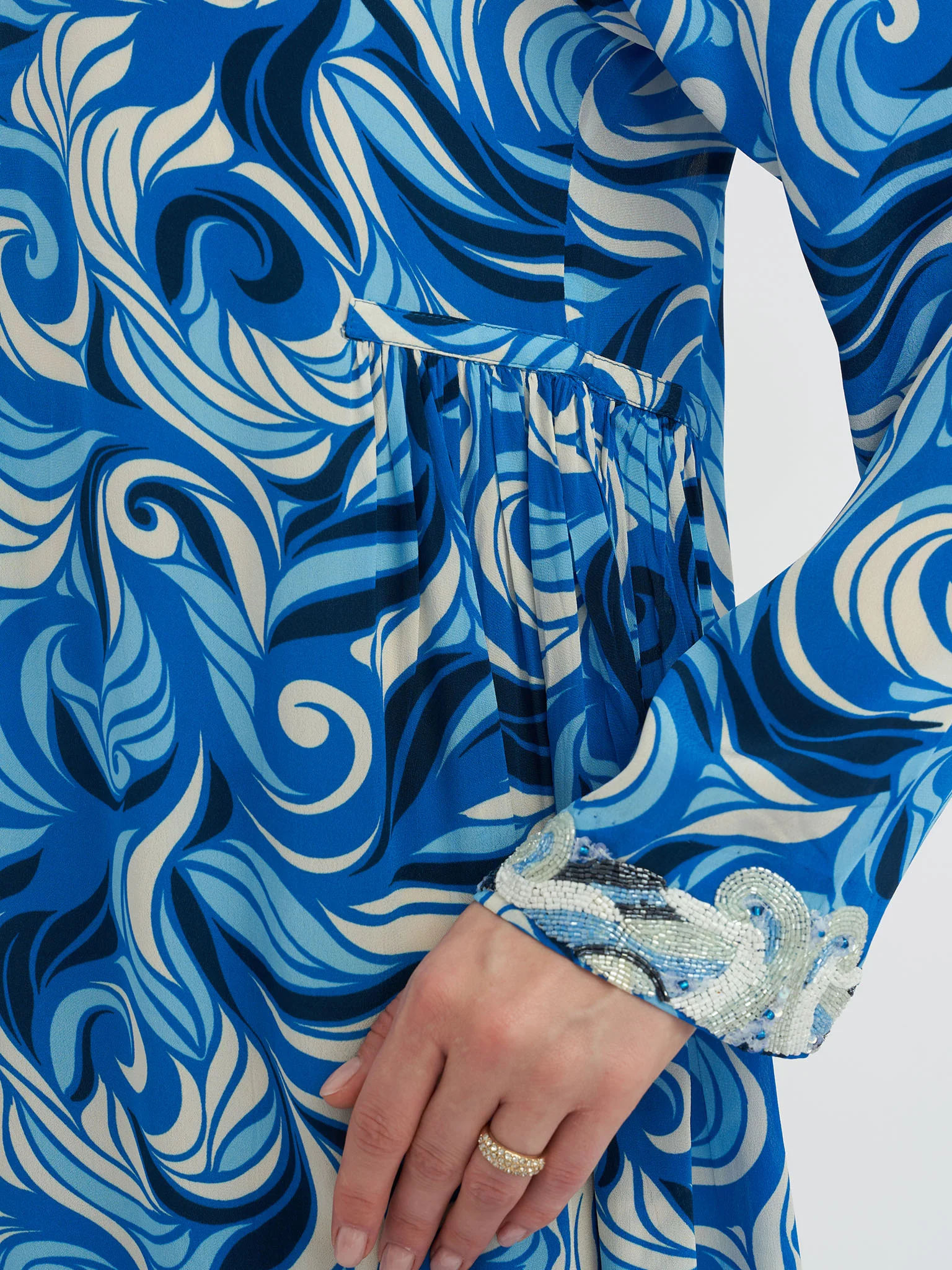 Blue Abstract Print Viscose Crepe Beads Work Jalabiya (VG2399) - Image 6