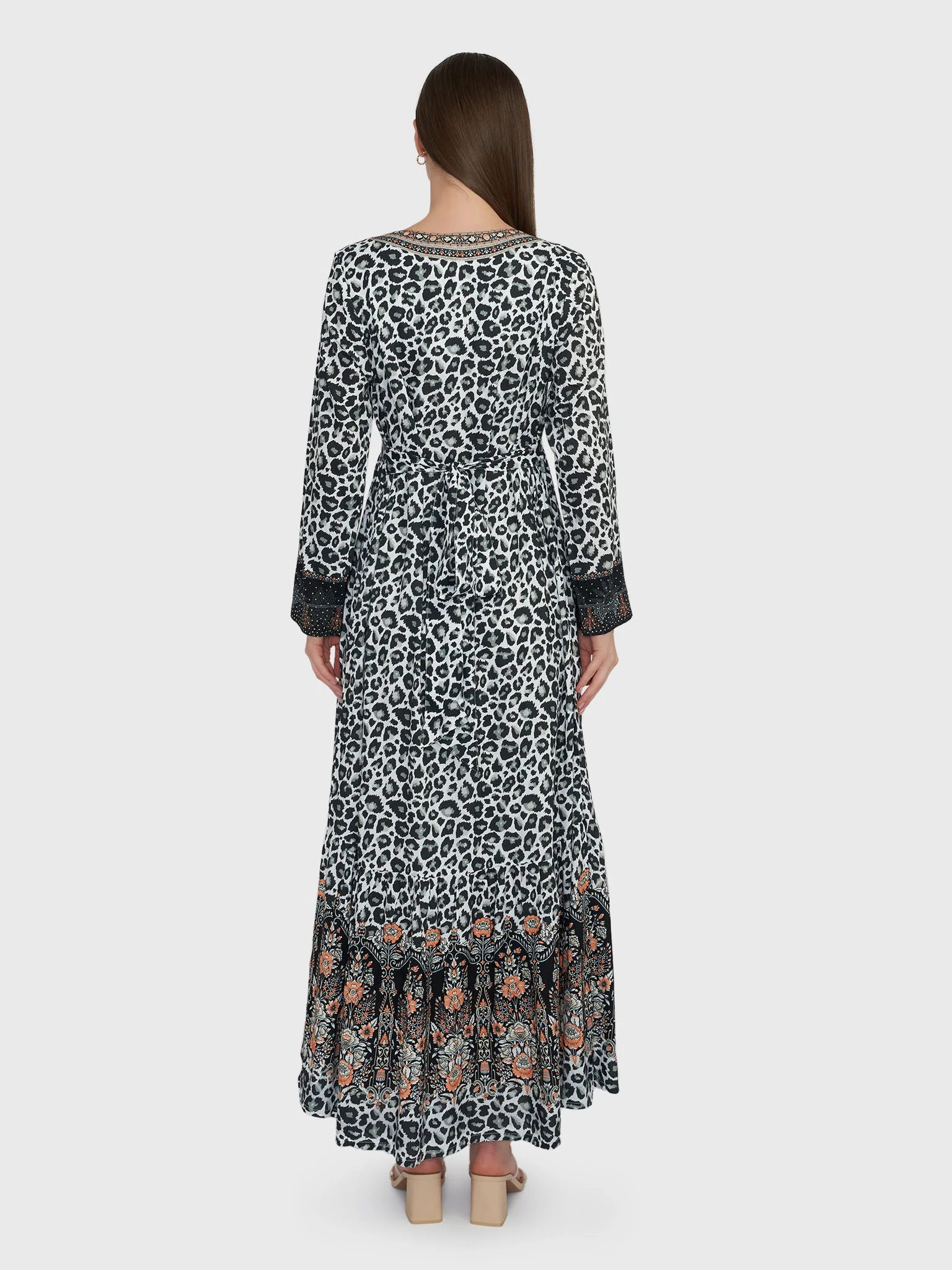 Black Leopard Print Rayon Jalabiya with Stone Work (VDE267) - Image 4