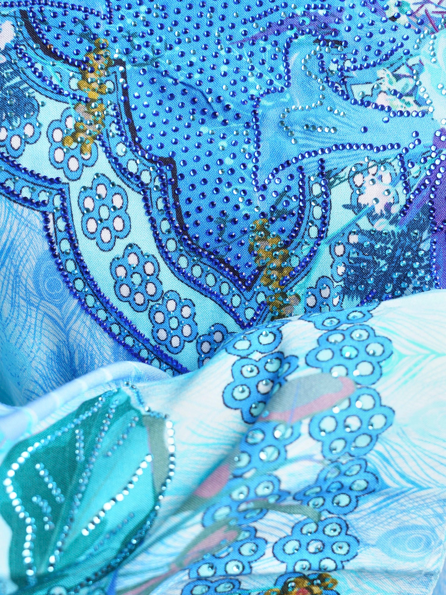 Turquoise Peacock Feather Print Viscose Jalabiya (VDE287) - Image 5
