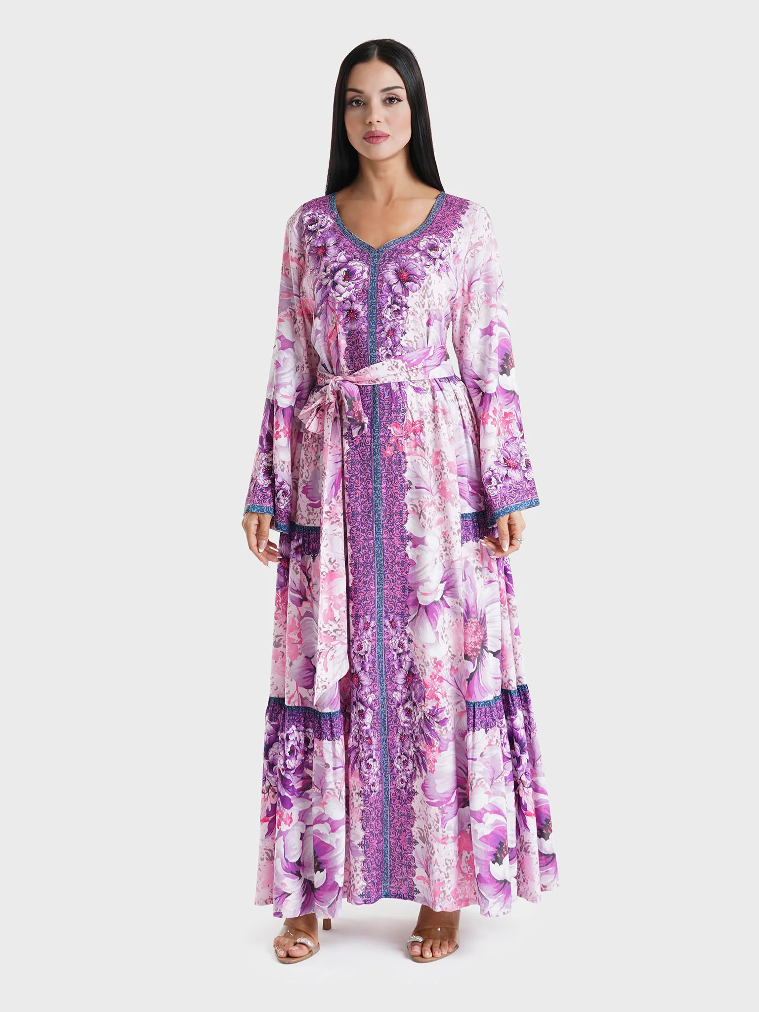 Lavender Floral Printed Rayon Stone Work Jalabiya (VDM911) - Image 2