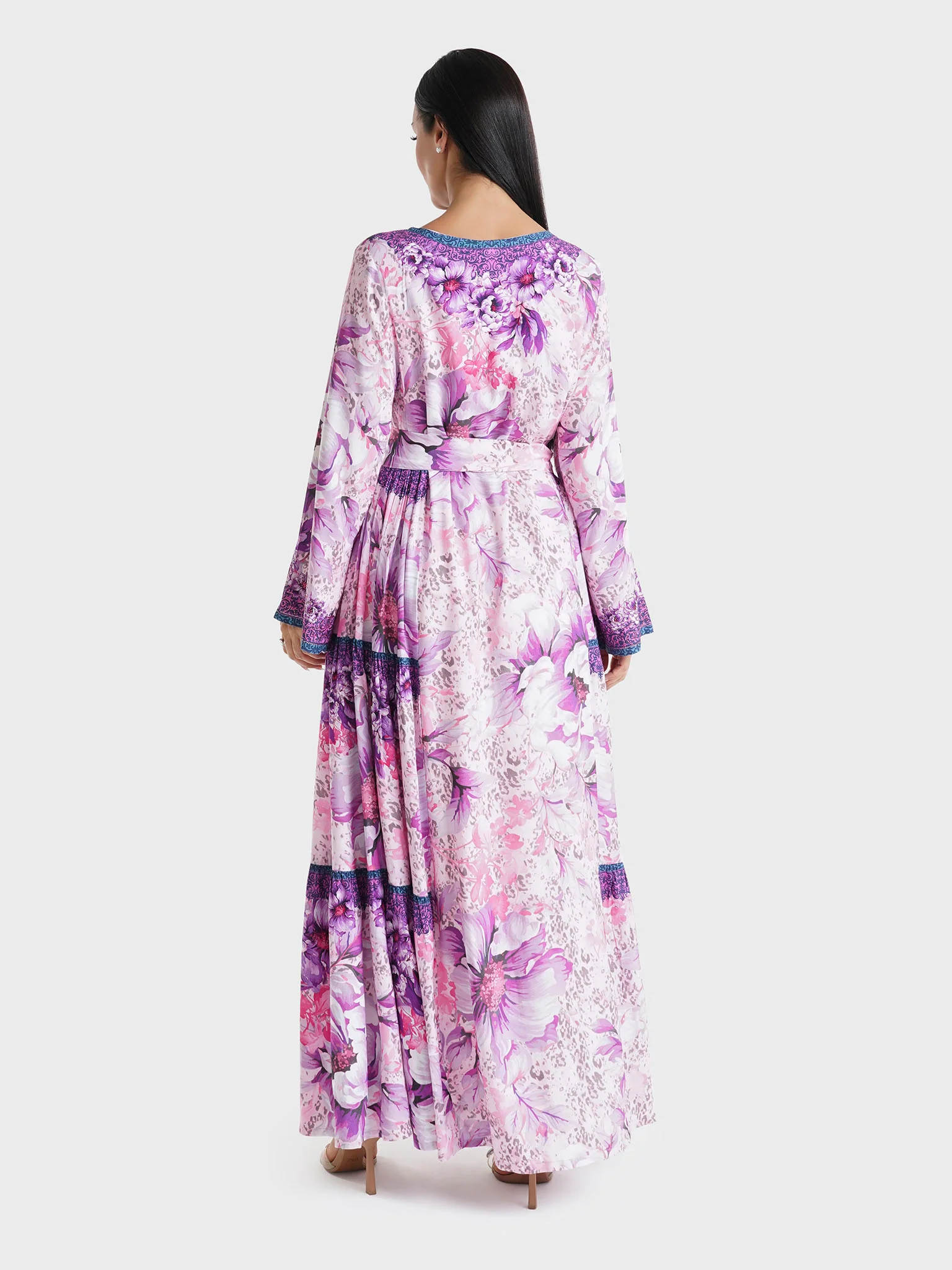Lavender Floral Printed Rayon Stone Work Jalabiya (VDM911) - Image 4