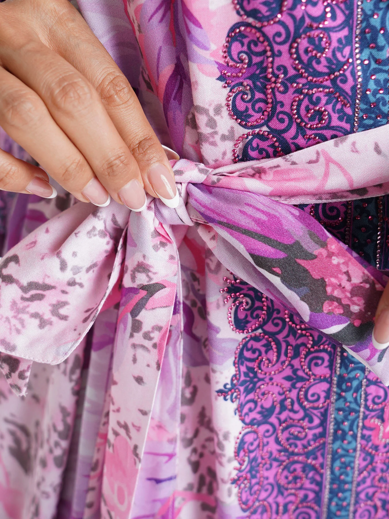 Lavender Floral Printed Rayon Stone Work Jalabiya (VDM911) - Image 6