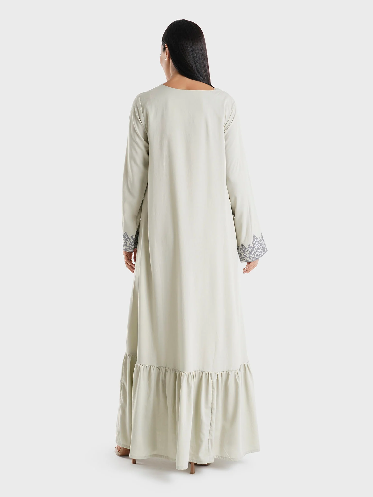 Sage Green Solid Viscose Machine Embroidered Jalabiya (VG2867) - Image 4